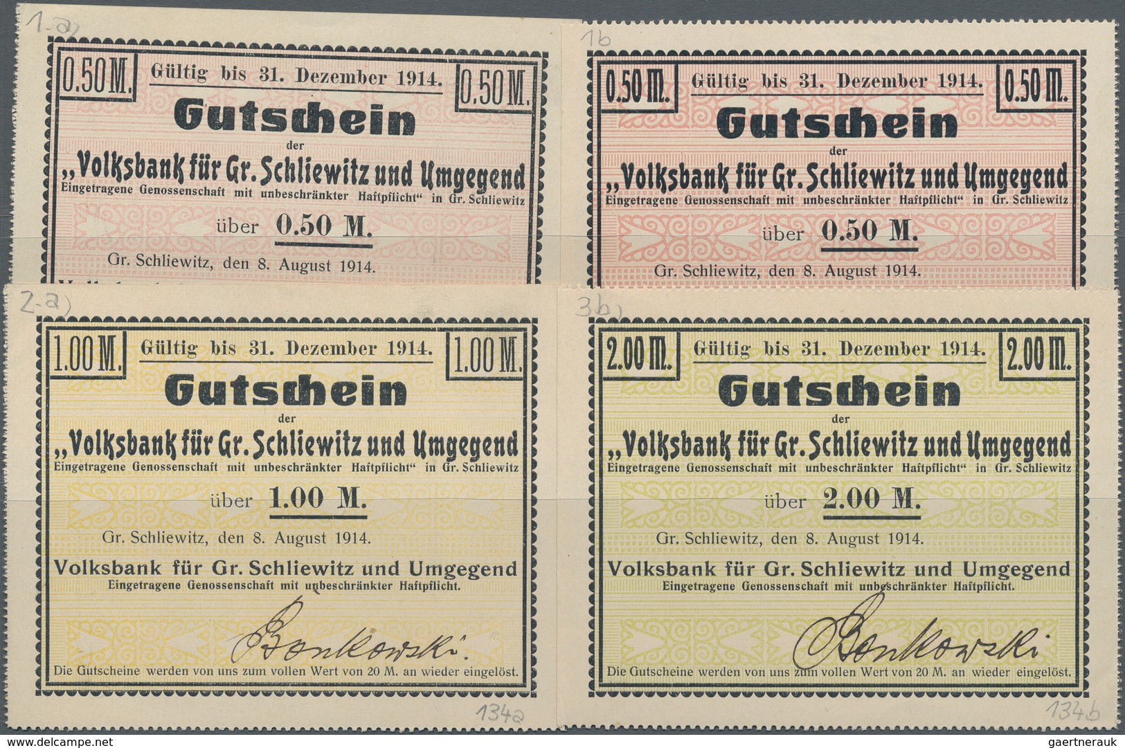 Deutschland - Notgeld - Ehemalige Ostgebiete: Gross Schliewitz, Westpreußen, Volksbank, 0,50 (2 Vari - Altri & Non Classificati