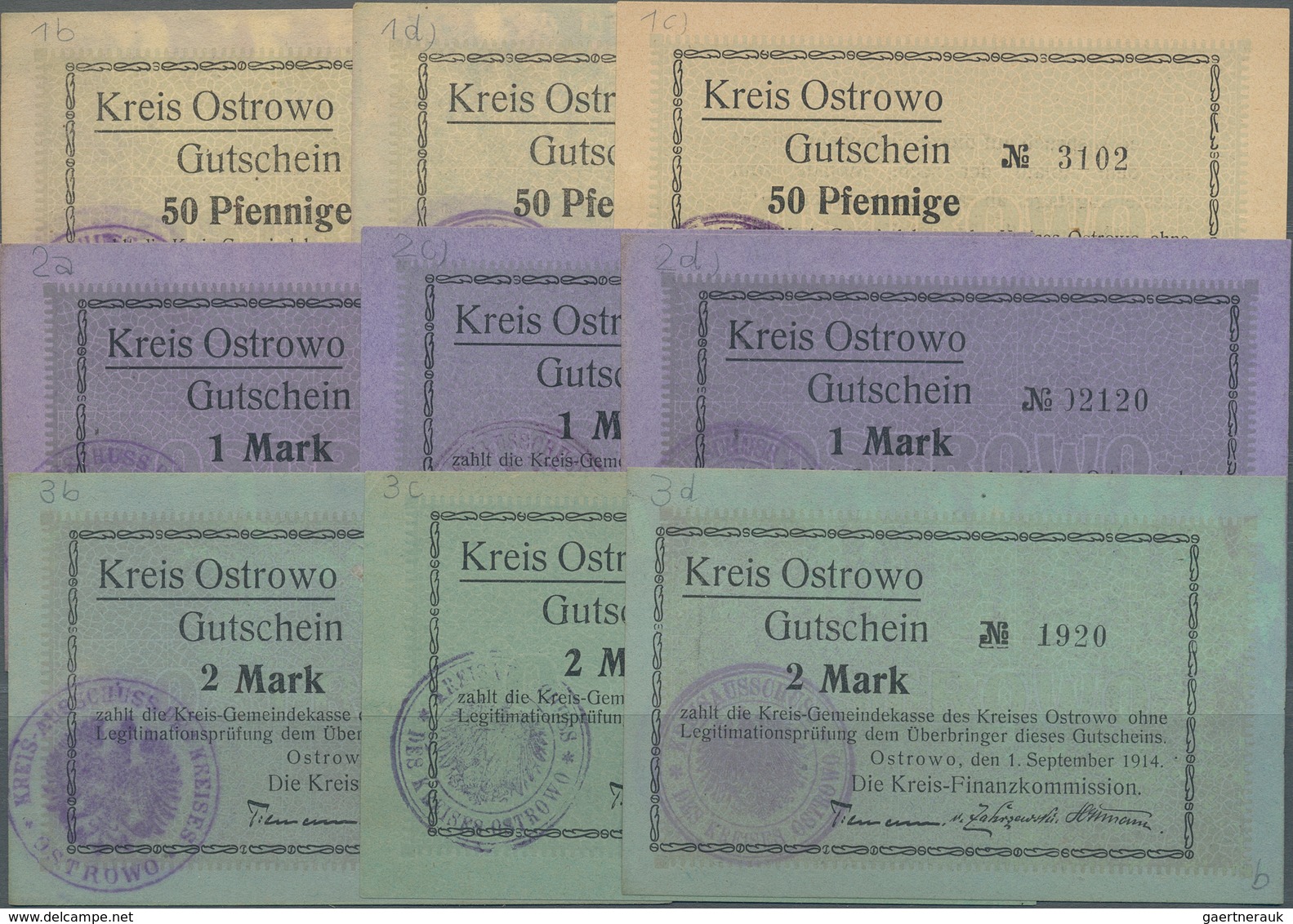 Deutschland - Notgeld - Ehemalige Ostgebiete: Ostrowo, Posen, Kreis-Finanzkommission, 50 Pf., 1, 2 M - Otros & Sin Clasificación