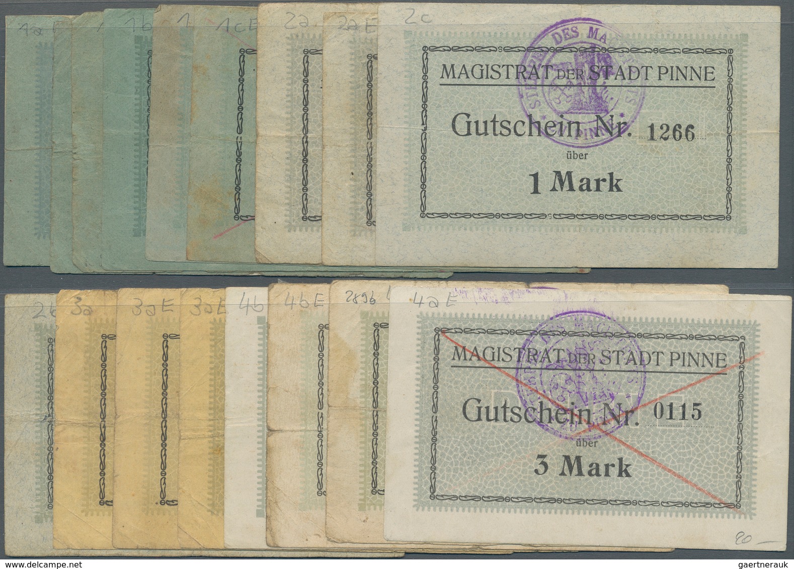 Deutschland - Notgeld - Ehemalige Ostgebiete: Pinne, Posen, Magistrat, 1/2 (6), 1 (4), 2 (3), 3 (4) - Otros & Sin Clasificación