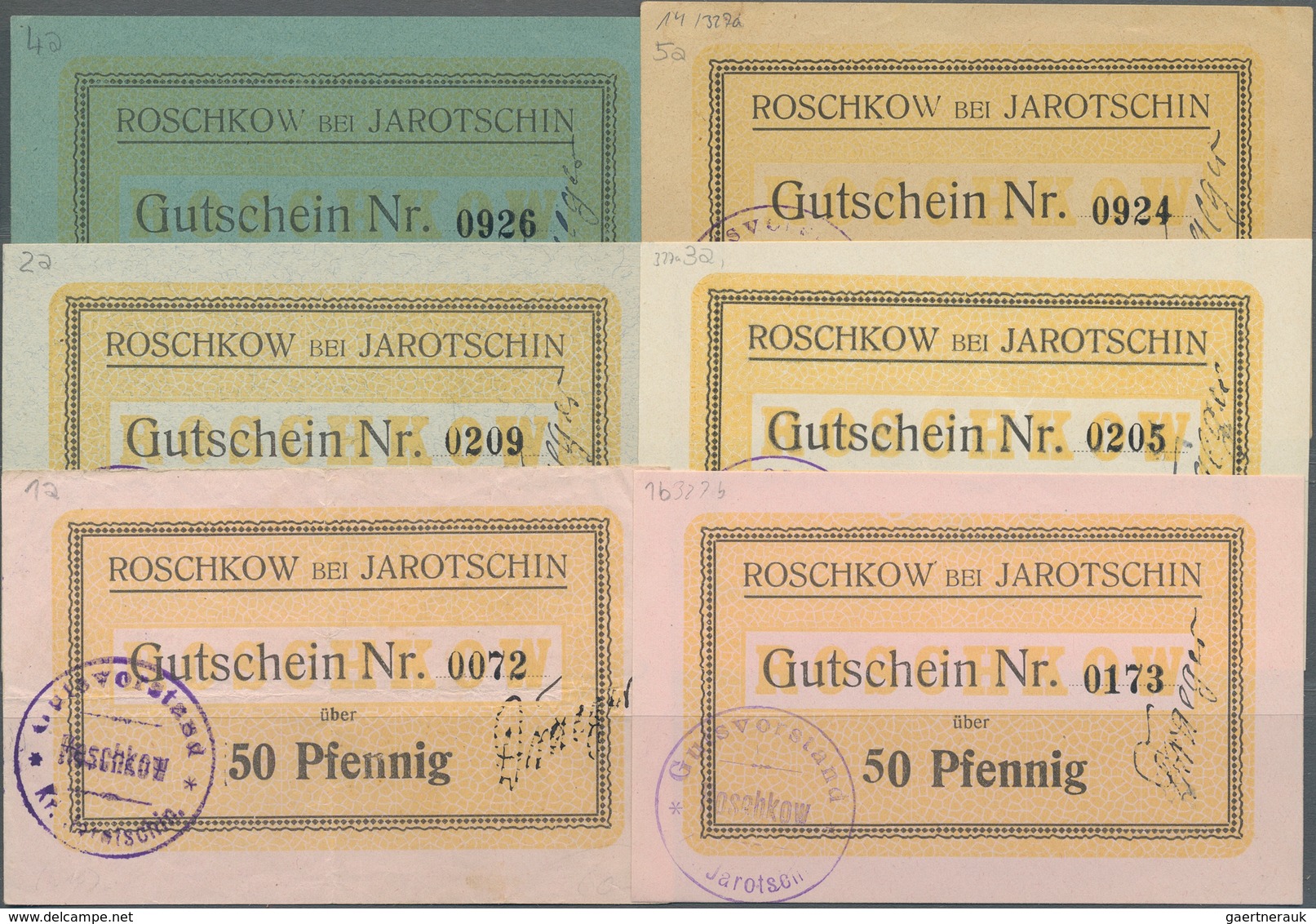 Deutschland - Notgeld - Ehemalige Ostgebiete: Roschkow, Posen, Gutsvorstand, 50 Pf. (2, Varianten De - Altri & Non Classificati