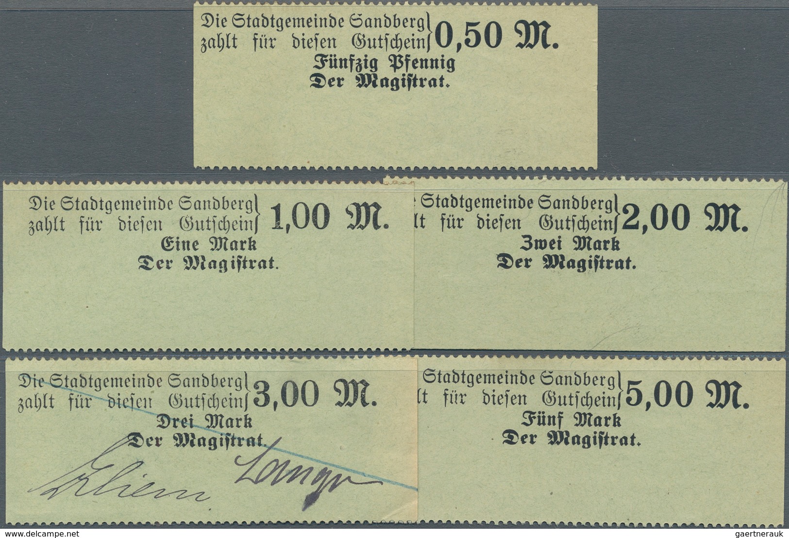 Deutschland - Notgeld - Ehemalige Ostgebiete: Sandberg, Posen, Magistrat, 0,50, 1, 2,. 3, 5 Mark, O. - Sonstige & Ohne Zuordnung