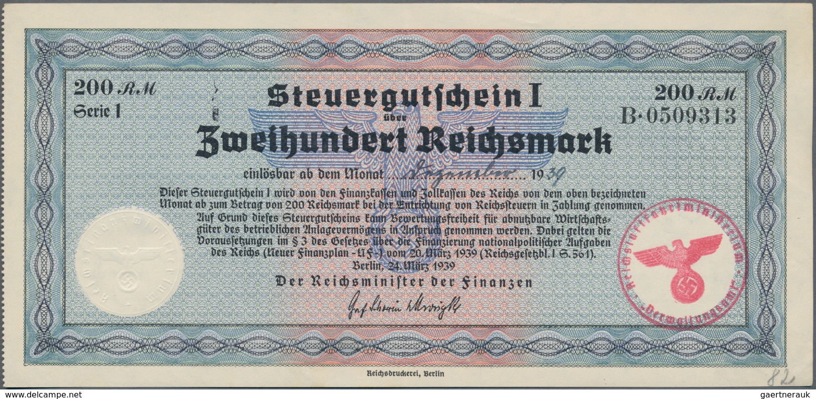 Deutschland - Deutsches Reich Bis 1945: Steuergutscheine. Lot Von 5 Steuergutscheinen I Zu 200 RM 19 - Sonstige & Ohne Zuordnung