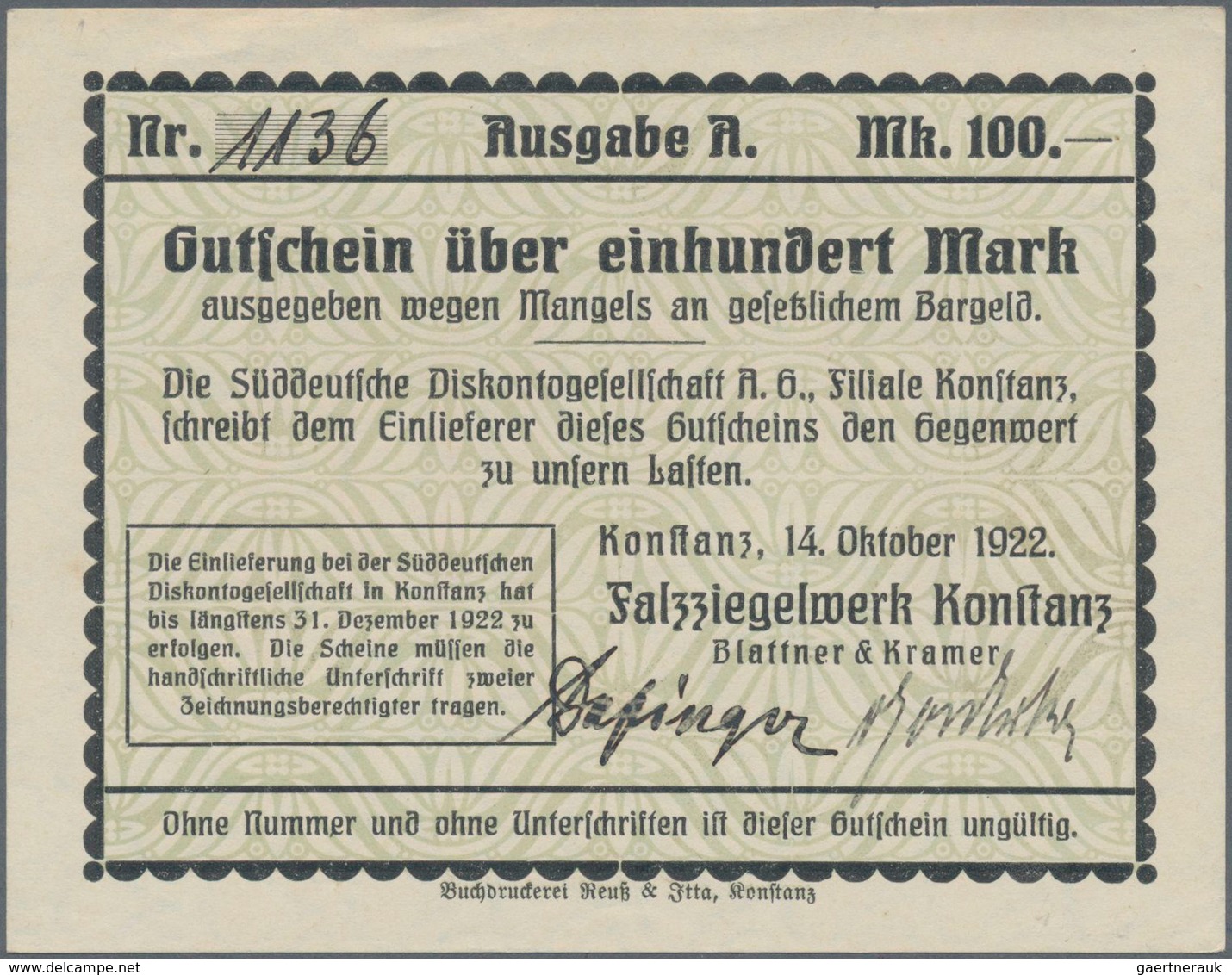 Deutschland - Notgeld - Baden: Konstanz, Stadt, 3 Kleingeldscheine 1918/19, 4 Großgeldscheine 1918, - [11] Lokale Uitgaven