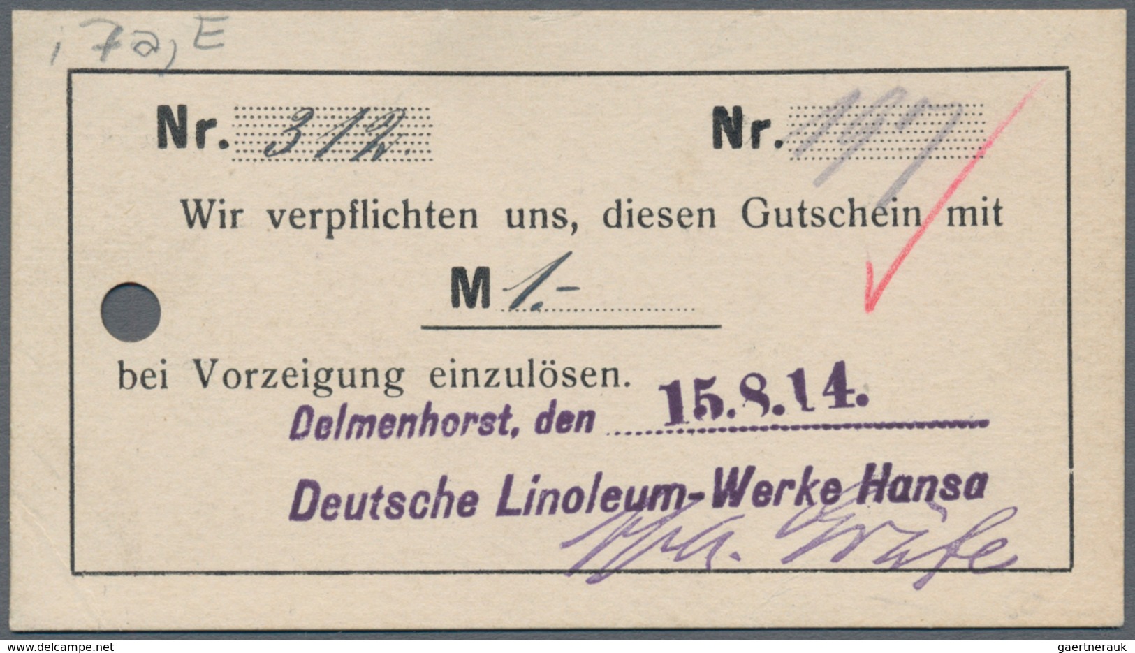 Deutschland - Notgeld - Niedersachsen: Delmenhorst, Deutsche Linoleum-Werke Hansa, 50 Pf., 1, 2, 3, - [11] Emisiones Locales