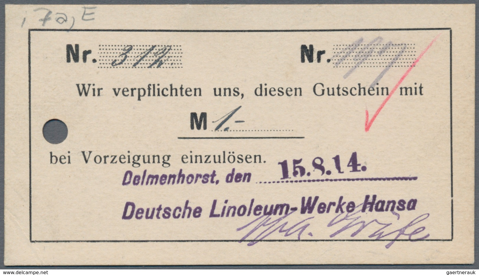 Deutschland - Notgeld - Niedersachsen: Delmenhorst, Deutsche Linoleum-Werke Hansa, 50 Pf., 1, 2, 3, - Lokale Ausgaben