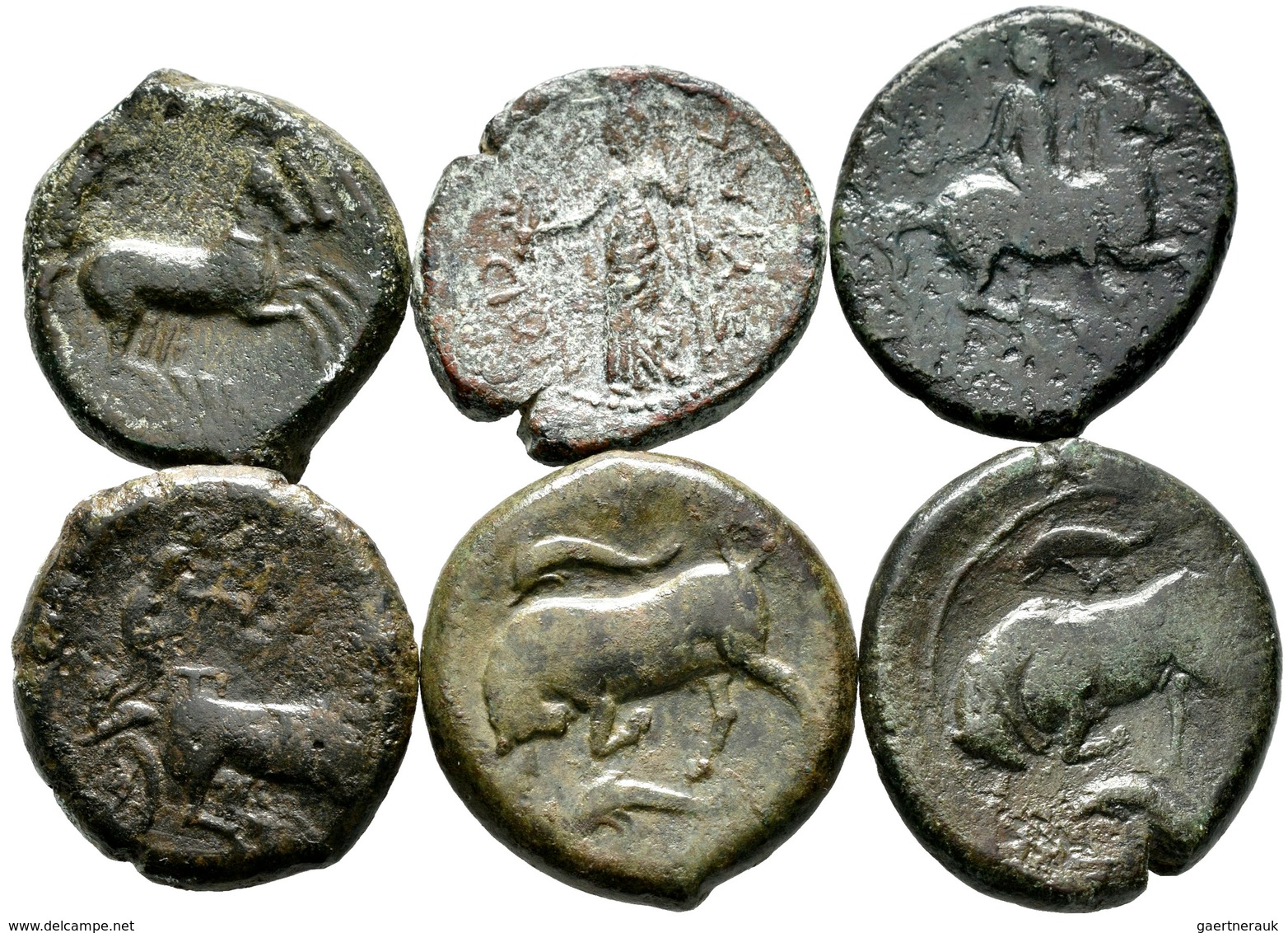 Sizilien - Städte: Siracusa: Lot 6 Bronzemünzen, Ca. 3./4. Jhd. Vor Chr., Meist Sehr Schön. - Greche