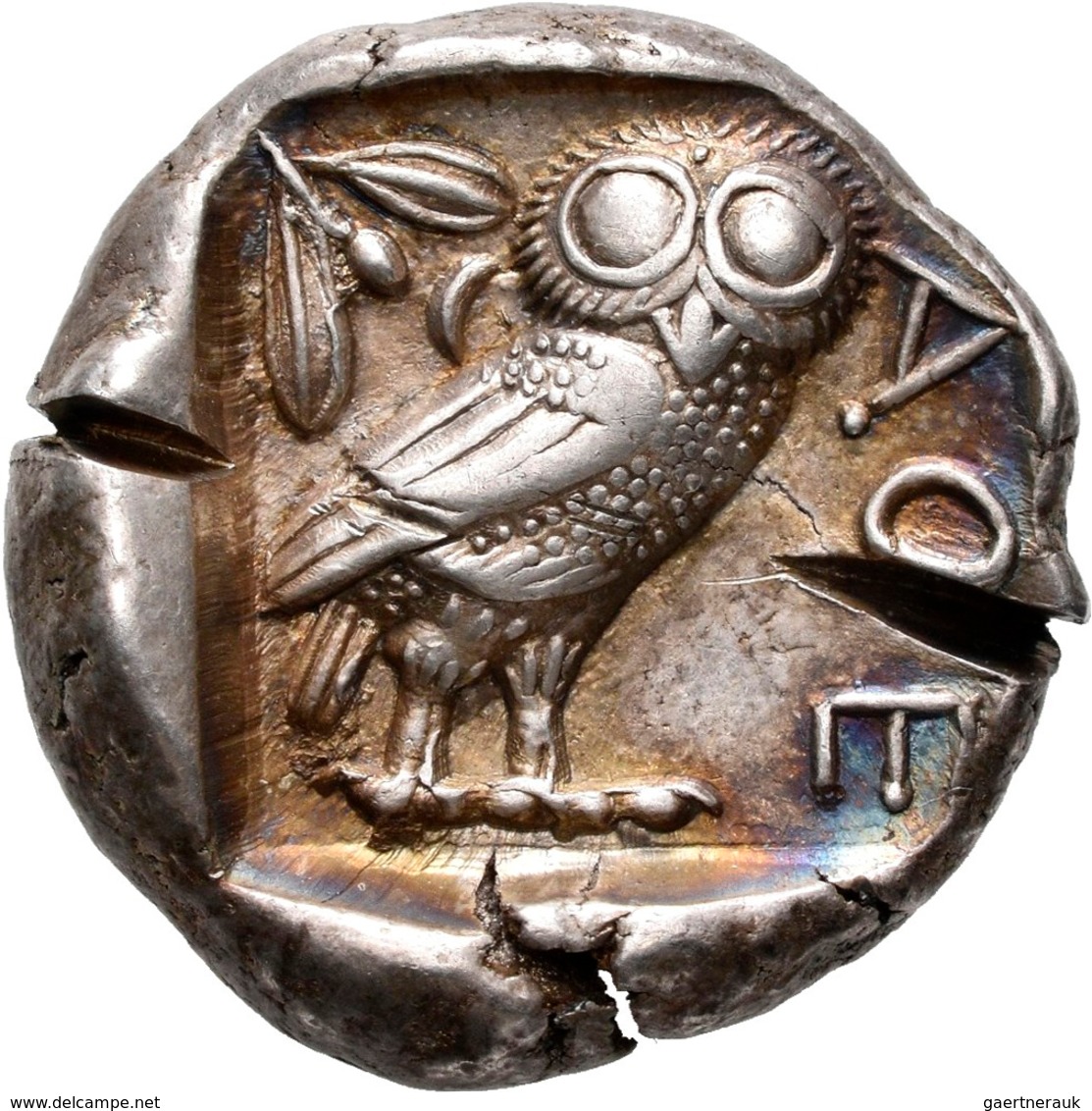 Attika: AR-Tetradrachme Ca. 420/404 V. Chr., Athen, 17,15 G, Athenakopf Nach Rechts/ Eule, Prüfhieb, - Greche