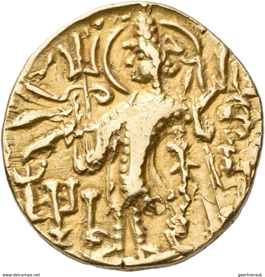 Indien: Kushan, Unbekannte Fürsten, Etwa 365 N. Chr.: Gold Stater, König Steht Im Ornat Mit Dreizack - Altri & Non Classificati