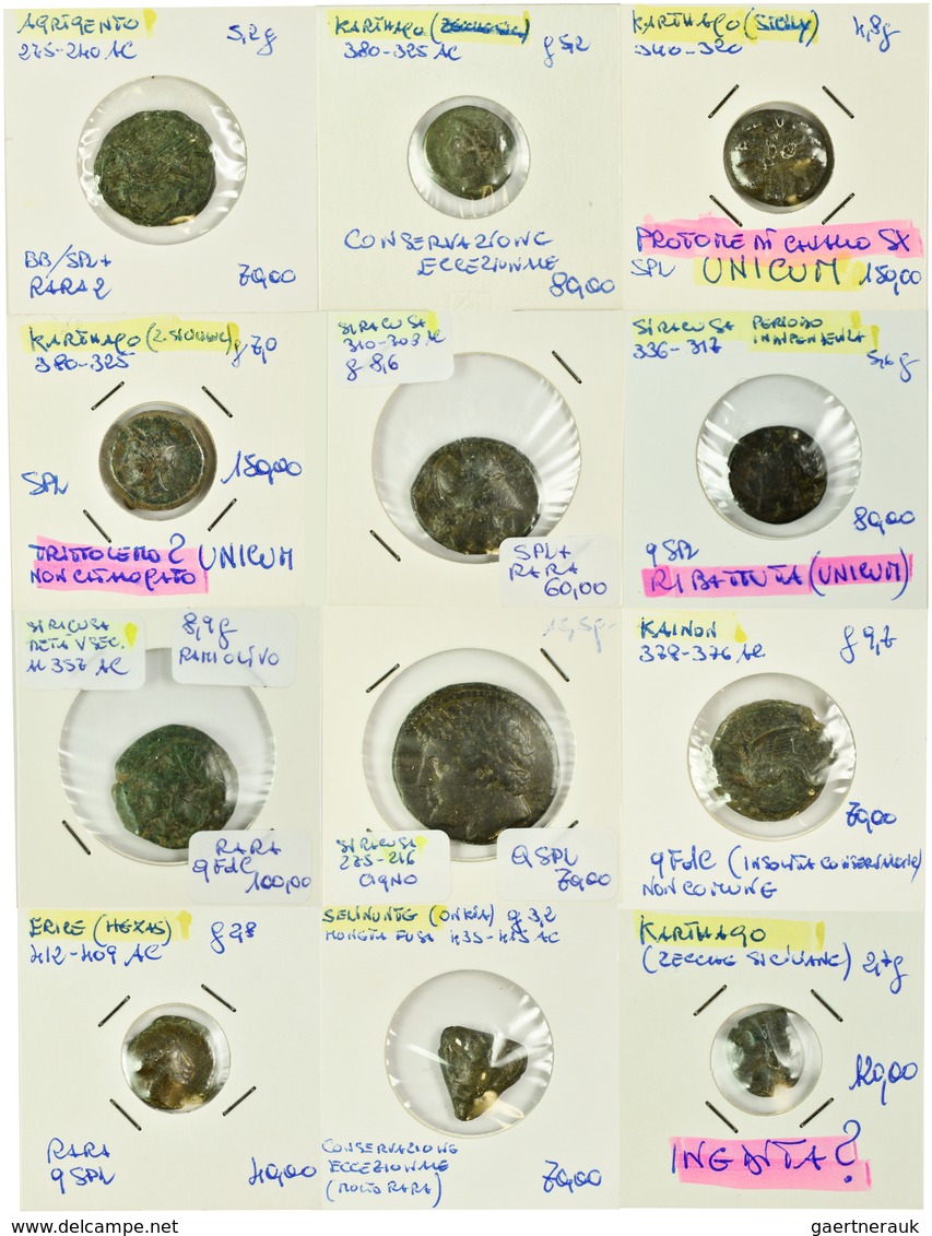 Italien: Sizilien: Lot 12 X Antike Sizilianische Münzen, Ungeprüft, Alle In Münzrähmchen, Gekauft Wi - Province