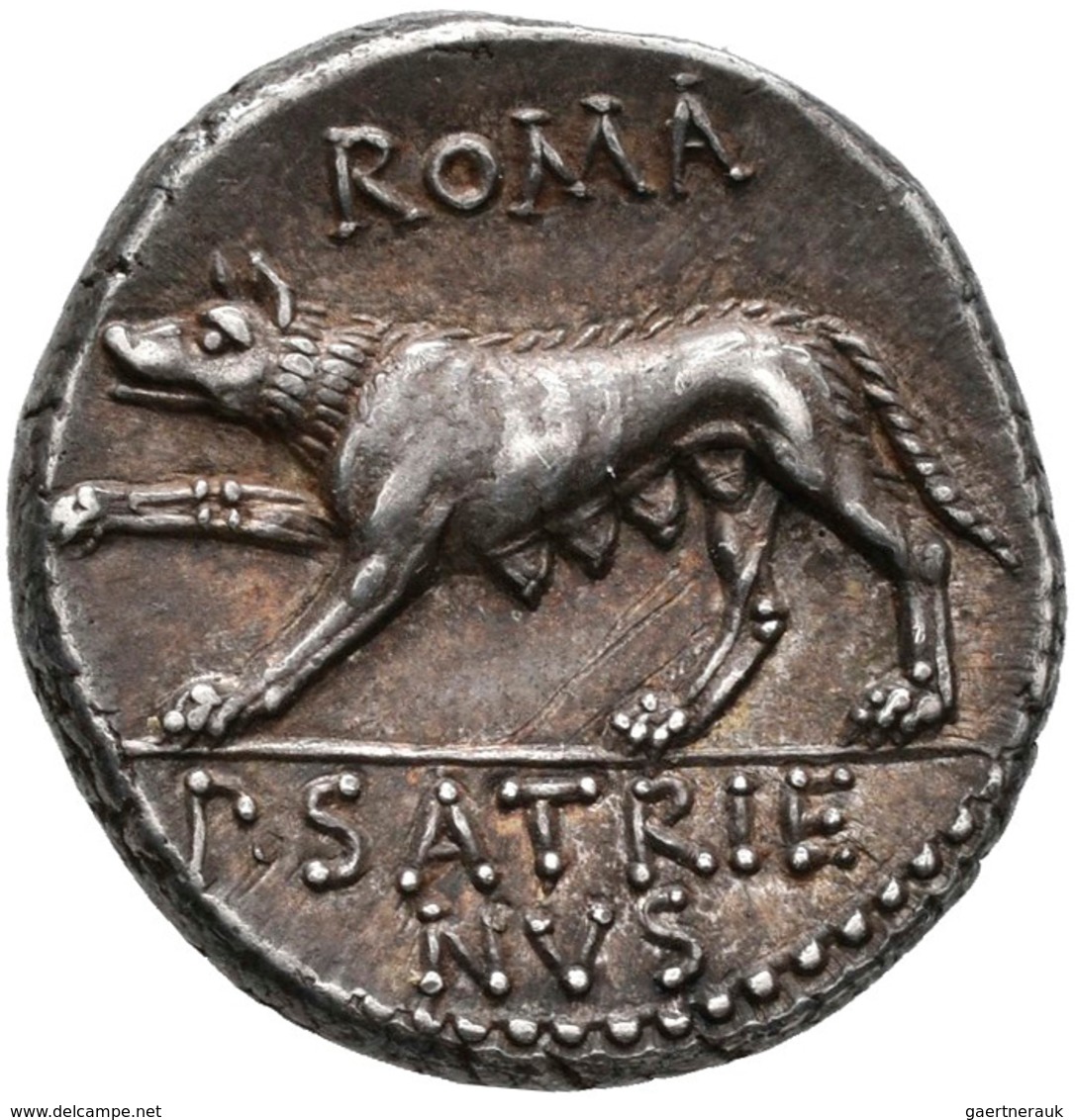 Publius Satrienus (77 V.Chr.): AR-Denar 77 V. Chr., Rom, 4,03 G, Romakopf Nach Rechts Mit Helm//Wölf - Altri & Non Classificati