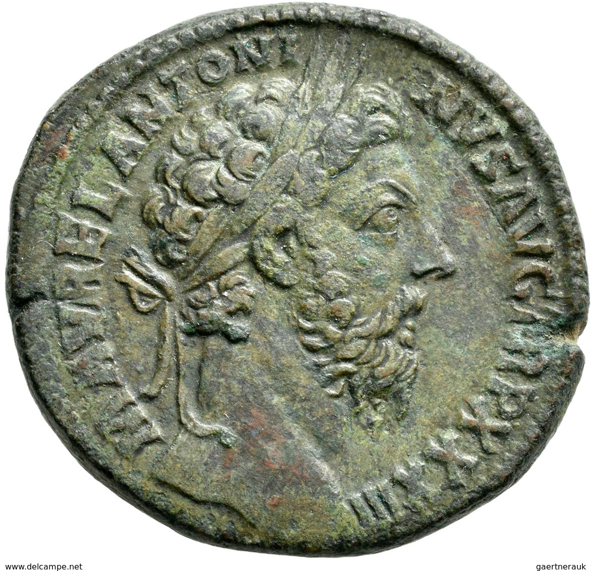 Marc Aurel (139 - 161 - 180): Æ-Sesterz (179), 25,16 G, RIC 1239, Cohen 186, Dunkelgrüne Patina, Sch - La Dinastia Antonina (96 / 192)