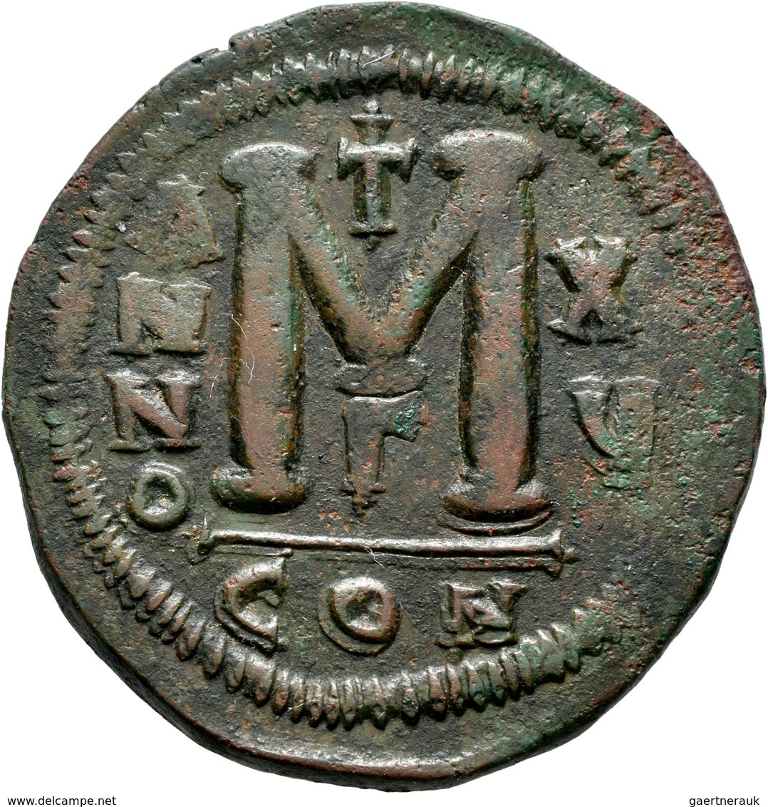 Iustinianus I. (527 - 565): AE-Follis, Anno XV; 40,5 Mm, 22 G, Sommer 4.20, Sear 163, Sehr Schön. - Byzantinische Münzen