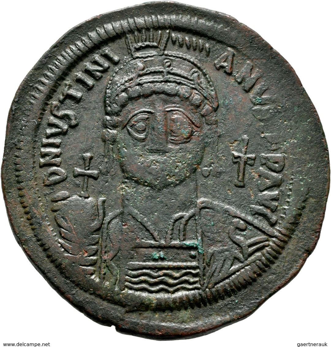 Iustinianus I. (527 - 565): AE-Follis, Anno XV; 40,5 Mm, 22 G, Sommer 4.20, Sear 163, Sehr Schön. - Byzantinische Münzen