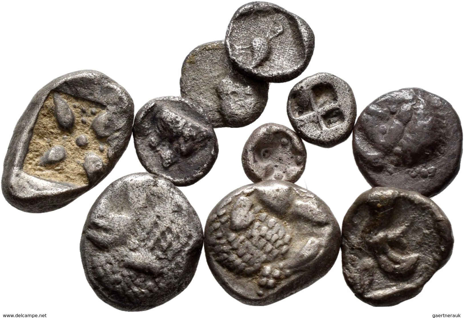 Antike: Lot 10 Münzen; Kleinasien, Ionien/ Stadt Milet, AR Diobol (514-479 V.Chr.). Löwenprotome R., - Altri & Non Classificati