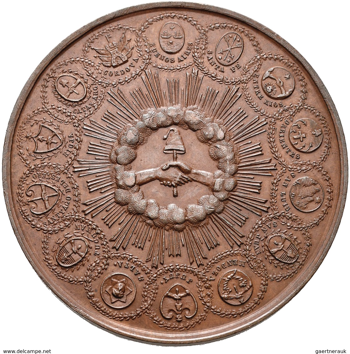 Argentinien: Bronzemedaille 1860 Von Pablo Cataldi Auf Die Vereinigung Von Buenos Aires Mit Der Konf - Argentina