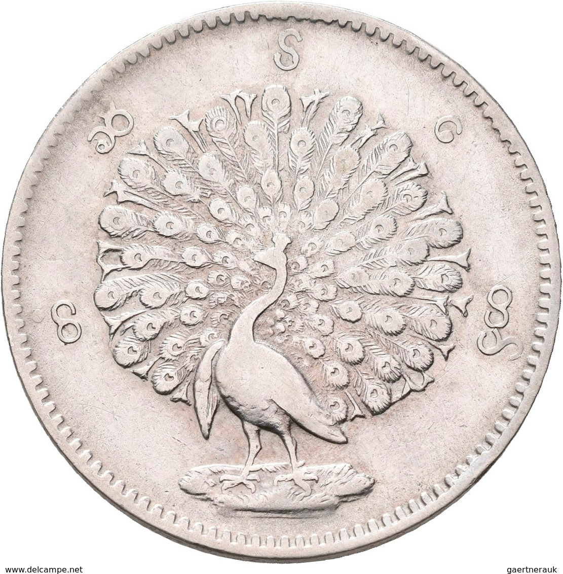 Burma / Myanmar: Lot 4 Münzen, dabei: 1 Kyat (1 Rupee), KM# 10; 1 Mat, KM# 8 ; 1 Mu, KM# 7 und 1 Pe,