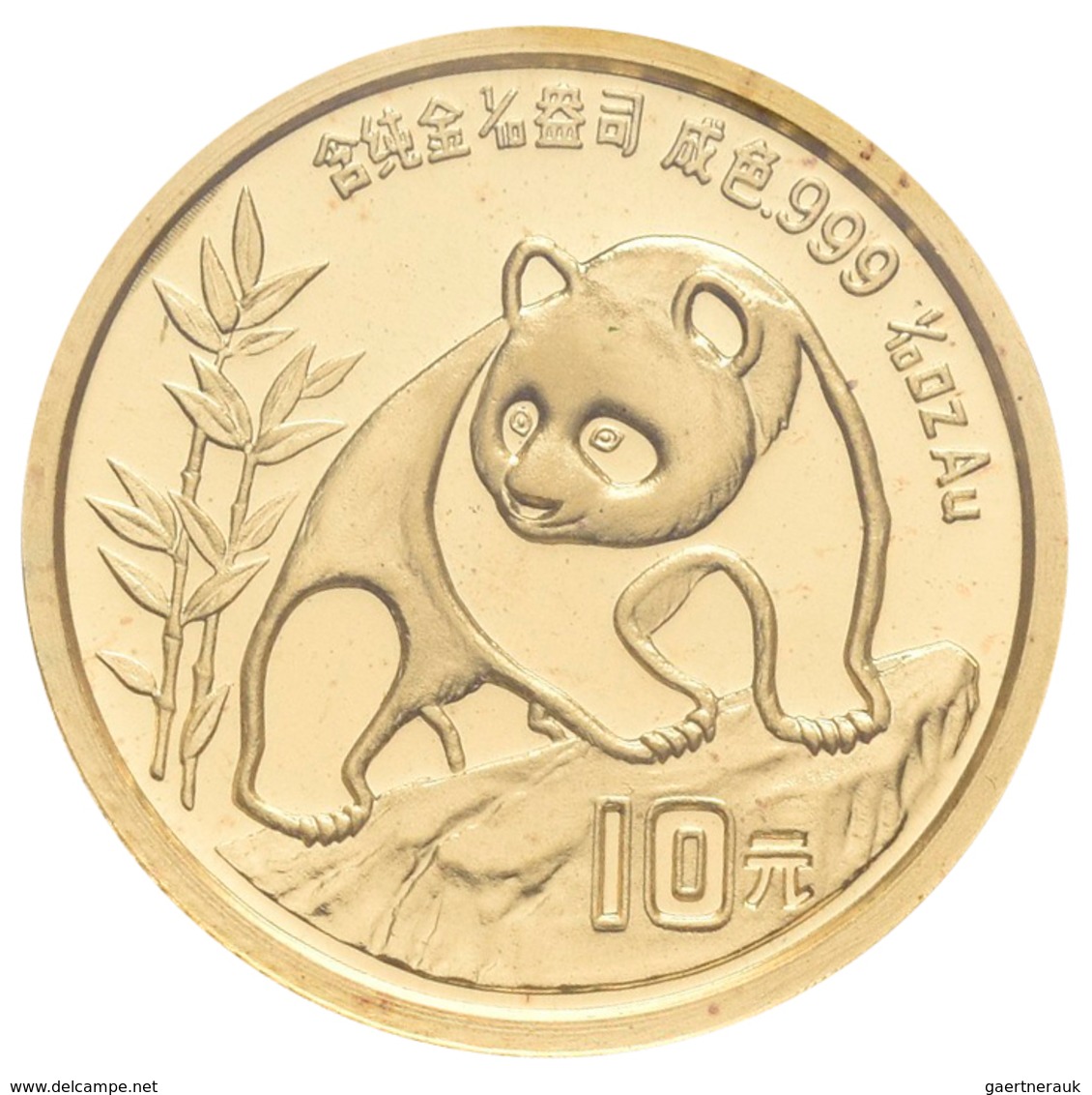 China - Volksrepublik - Anlagegold: Lot 2 Stück: 10 Yuan 1990, Goldpanda Am Fels, Bambus, KM# 269, F - China