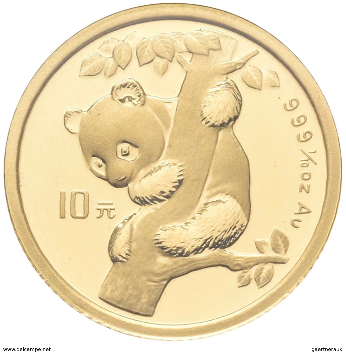 China - Volksrepublik - Anlagegold: 10 Yuan 1996, Panda Im Baum, KM# 884, Friedberg B7. 3,11 G (1/10 - China