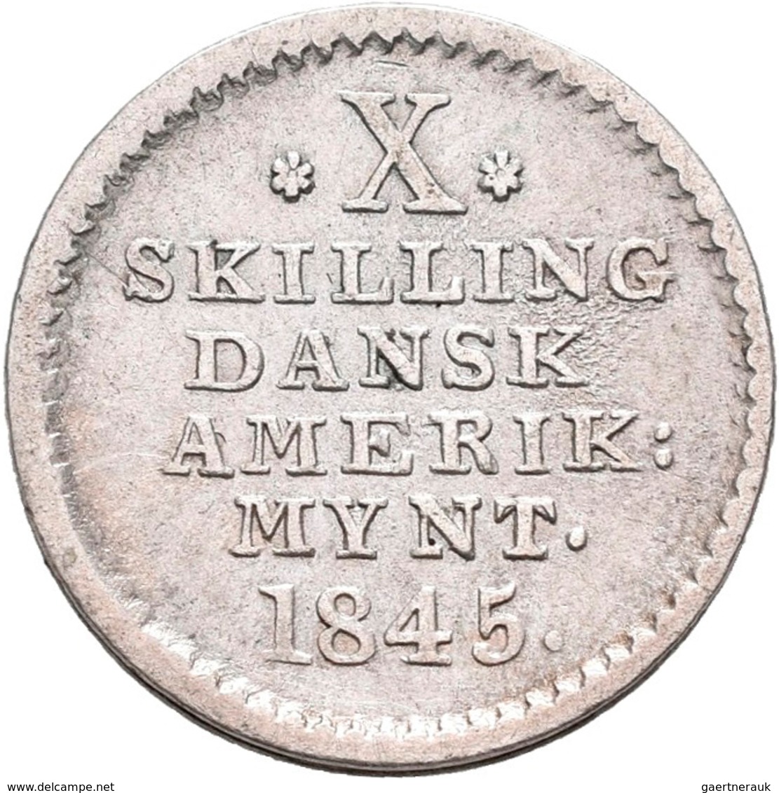 Dänisch-Westindien: (seit 1917 U.S. Virgin Islands) Christian VIII. 1839-1848: 10 Skilling 1845. KM# - West Indies