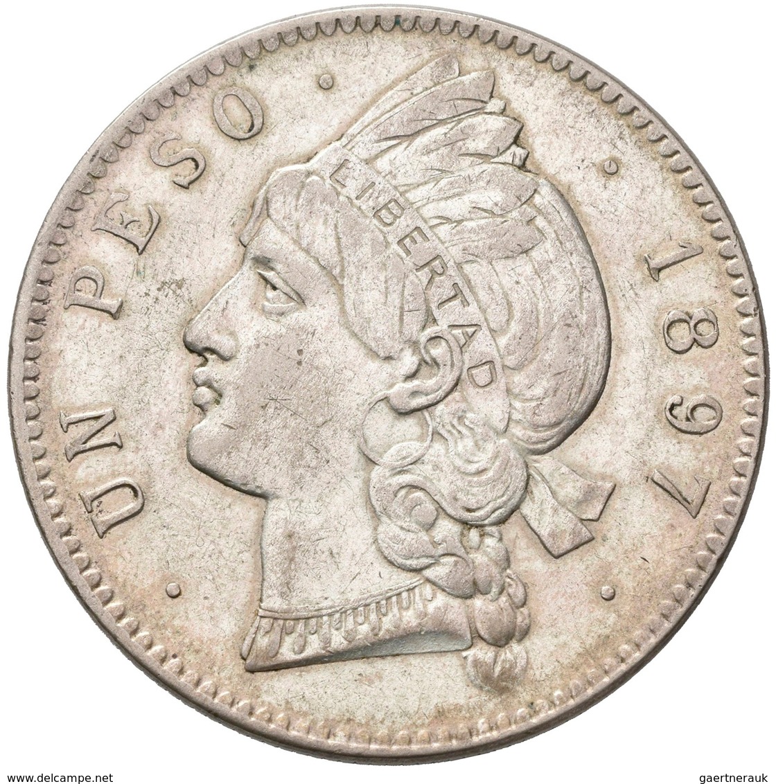 Dominikanische Republik: 1 Peso 1897, KM# 16, 25,06 G, Winz. Kratzer, Fast Vorzüglich. - Dominikanische Rep.