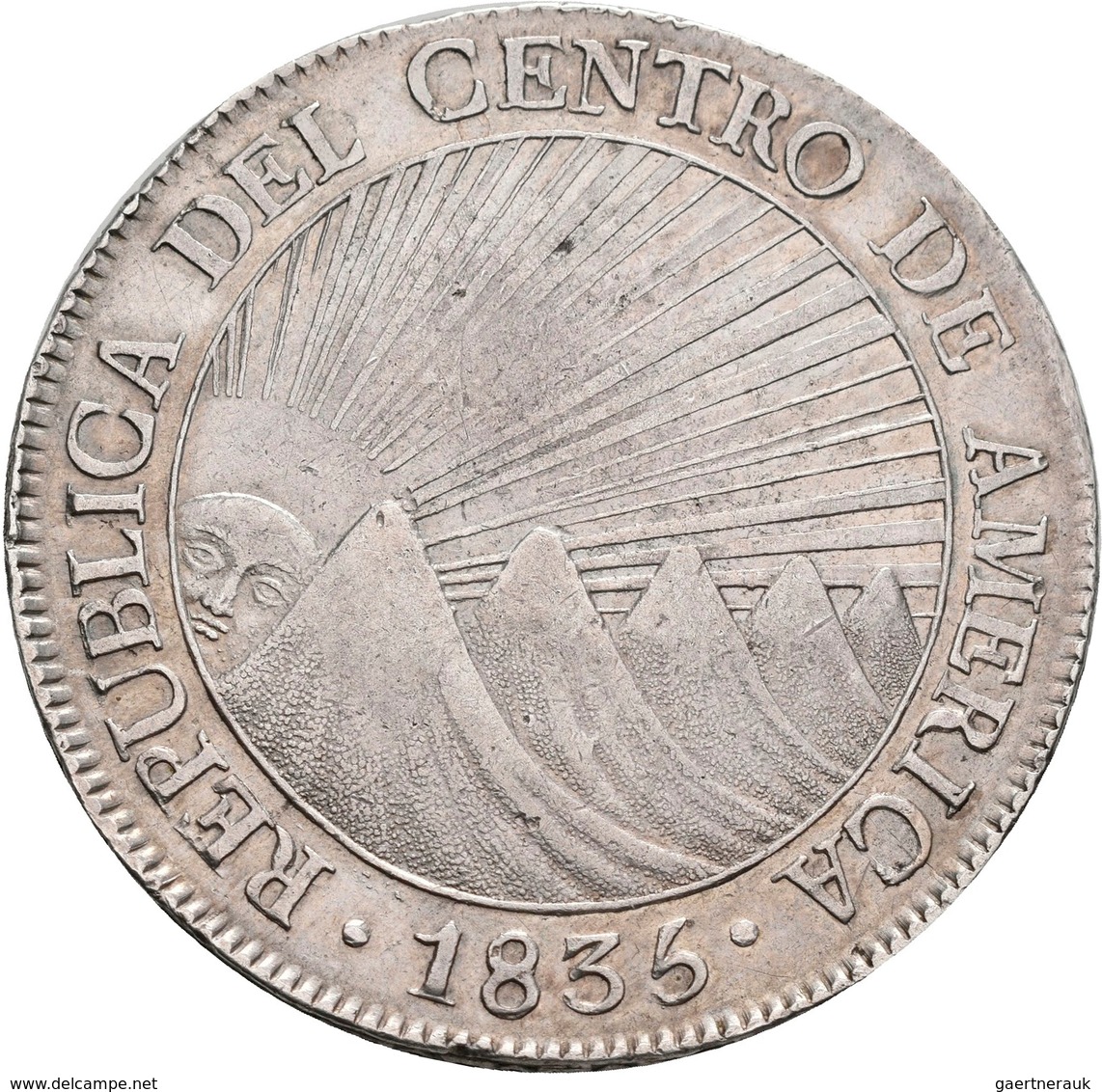 Guatemala: Zentral Amerikanische Republik: 8 Reales 1835 NG M. Sonnenaufgang über 5 Bergen. 26,8 G. - Guatemala