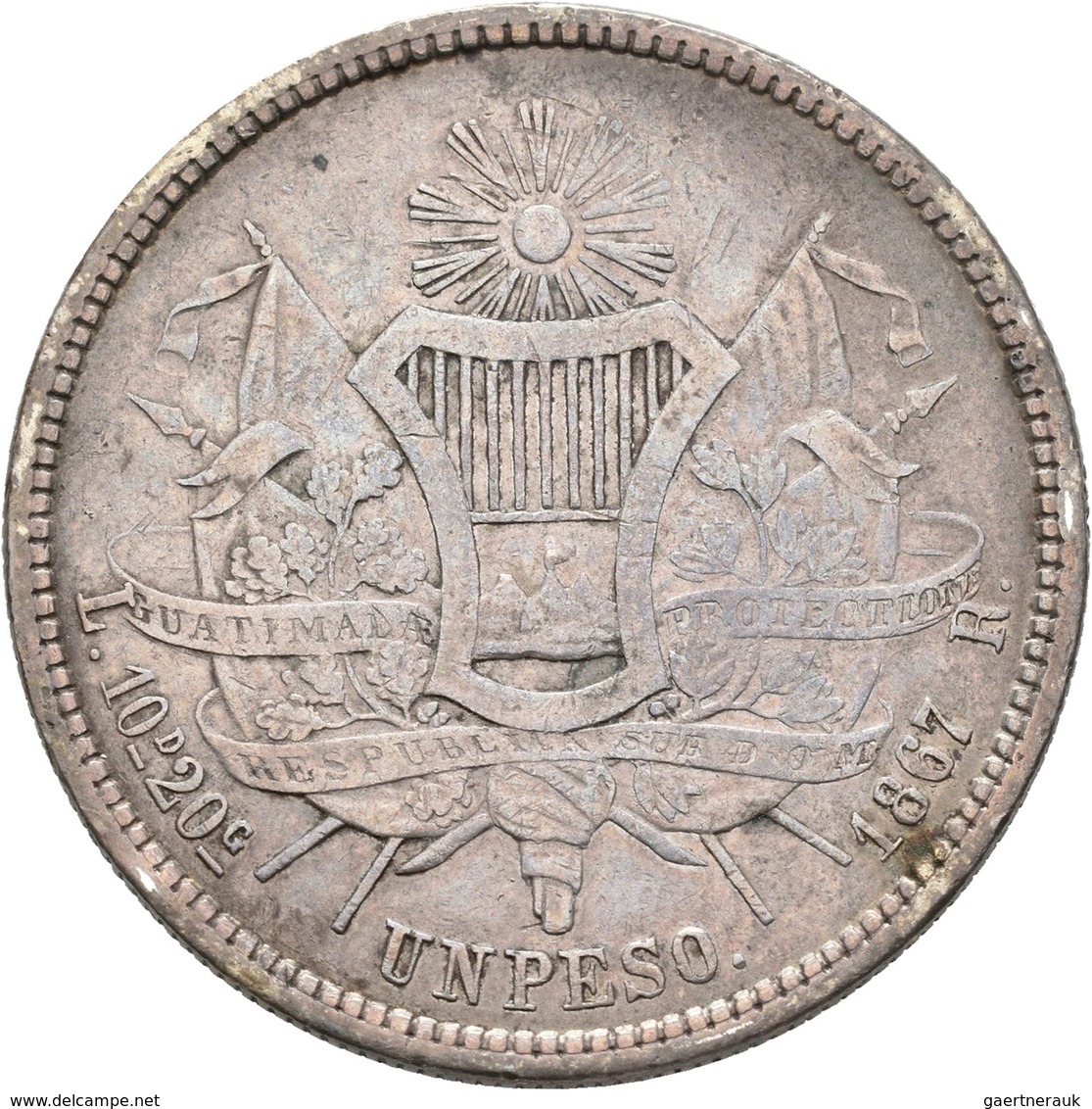 Guatemala: Lot 2 Stück; 1 Peso 1867, KM# 186.1, 24,35 G, Sehr Schön Und 1 Peso 1894, KM# 210, 24,86 - Guatemala