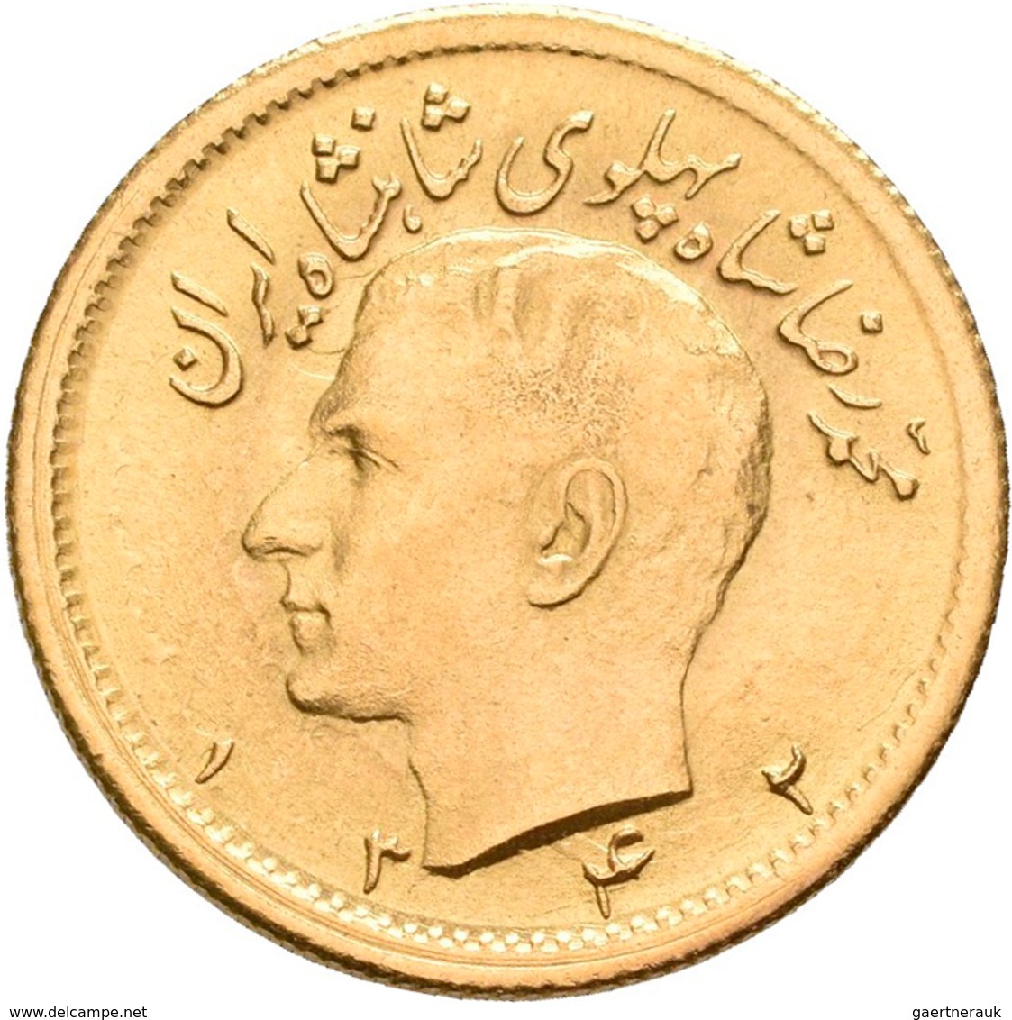 Iran - Anlagegold: Muhammad Reza Pahlavi Shah 1941-1979: ½ Pahlavi SH 1332 = 1953. KM# 1161, Friedbe - Iran