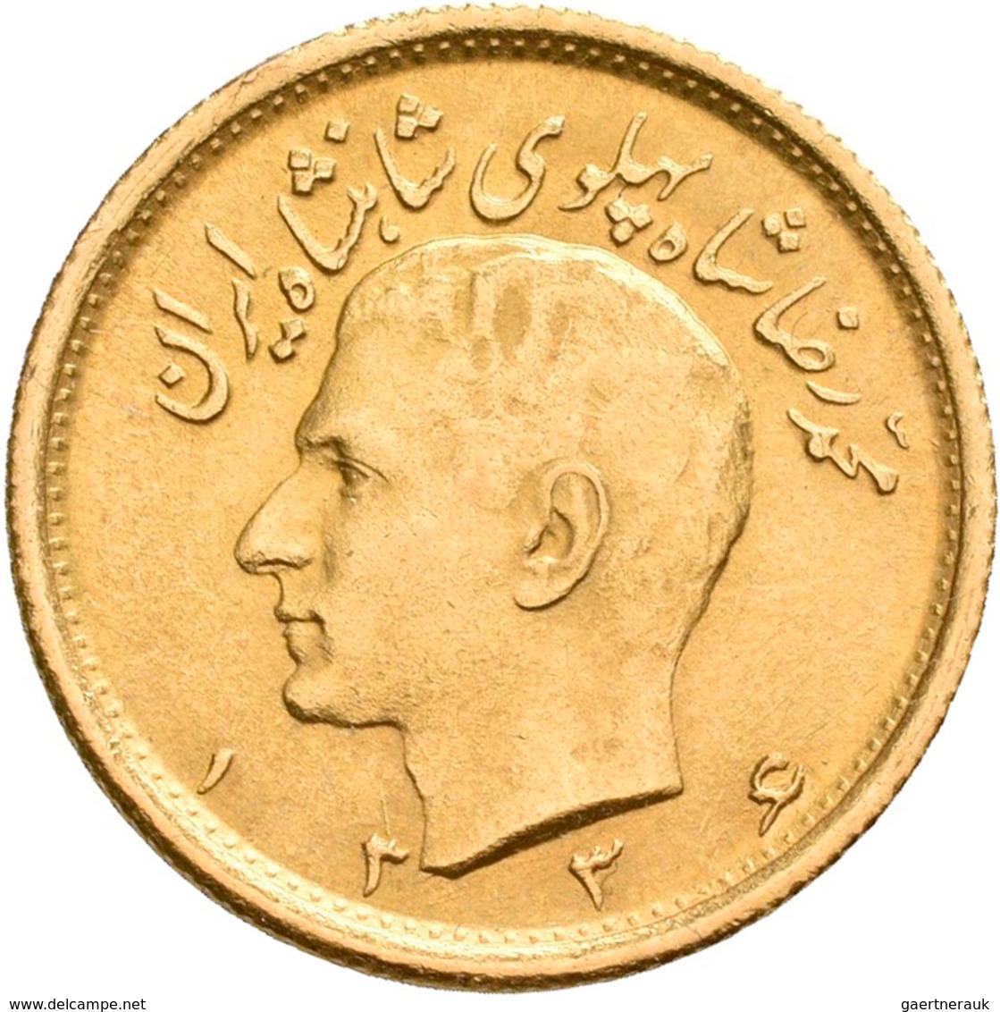 Iran - Anlagegold: Muhammad Reza Pahlavi Shah 1941-1979: ½ Pahlavi SH 1334 = 1955. KM# 1161, Friedbe - Iran