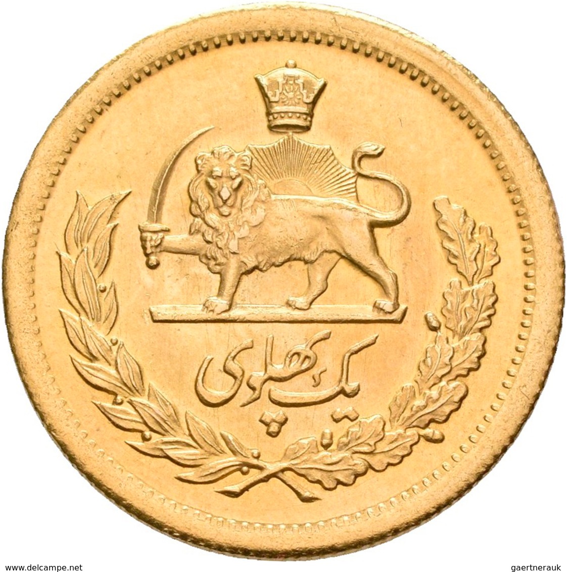 Iran - Anlagegold: Muhammad Reza Pahlavi Shah 1941-1979: 1 Pahlavi SH 1337 = 1958. KM# 1162, Friedbe - Iran