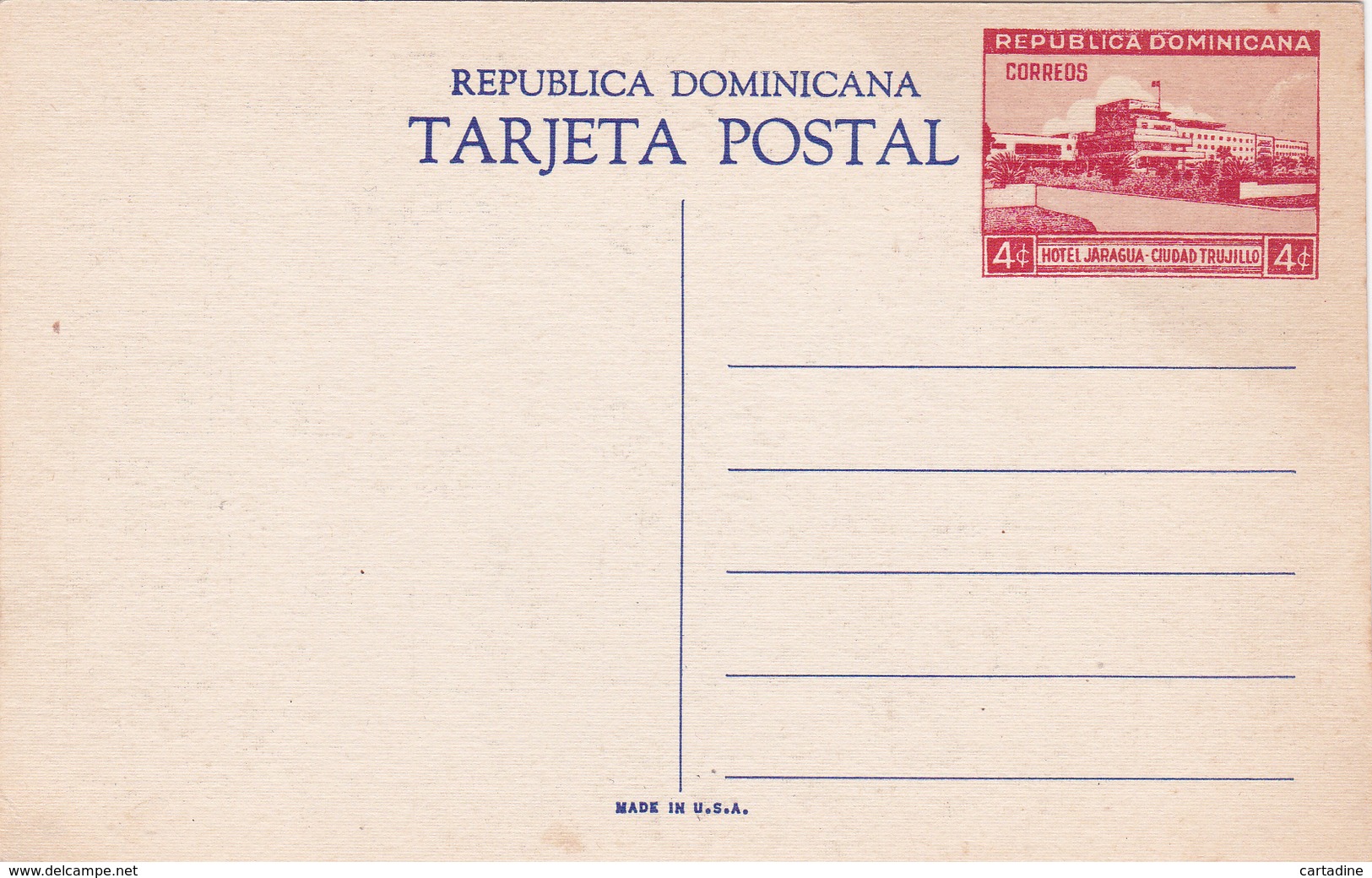 Entier  Postal Stationery - Republica Dominicana - Hôtel Jaraqua - Ciudad Trujillo - Dominicaanse Republiek