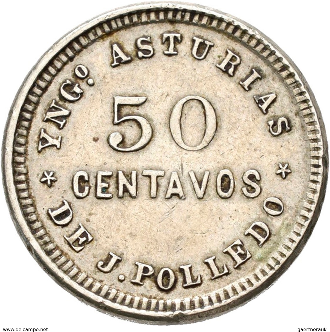 Kuba: 50 Centavos Token 1876. Yngo Asturias De J. Polledo. 4,65 G, Ku-Ni Legierung. Rulau-Mat 51. Kr - Kuba