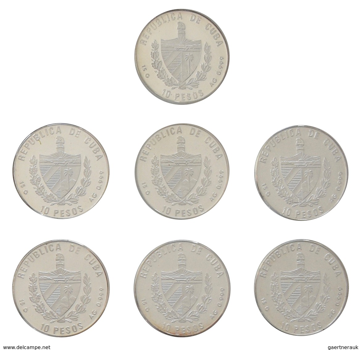 Kuba: Set 7 X 10 Pesos 1997 Die 7 Weltwunder Der Antike. KM# 593 - KM# 599. Jede Münze Wiegt 15 G Un - Cuba