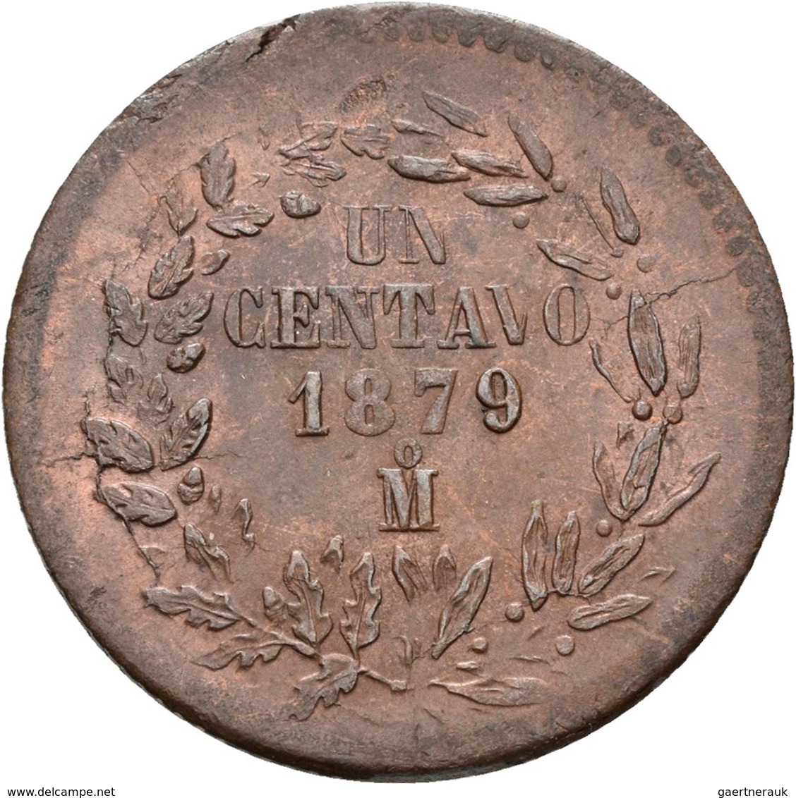 Mexiko: Lot 3 Münzen, Dabei Mexiko: 1 Centavo 1879; 1 Centavo 1891 (KM# 391.6); Costa Rica: 2 Reales - México