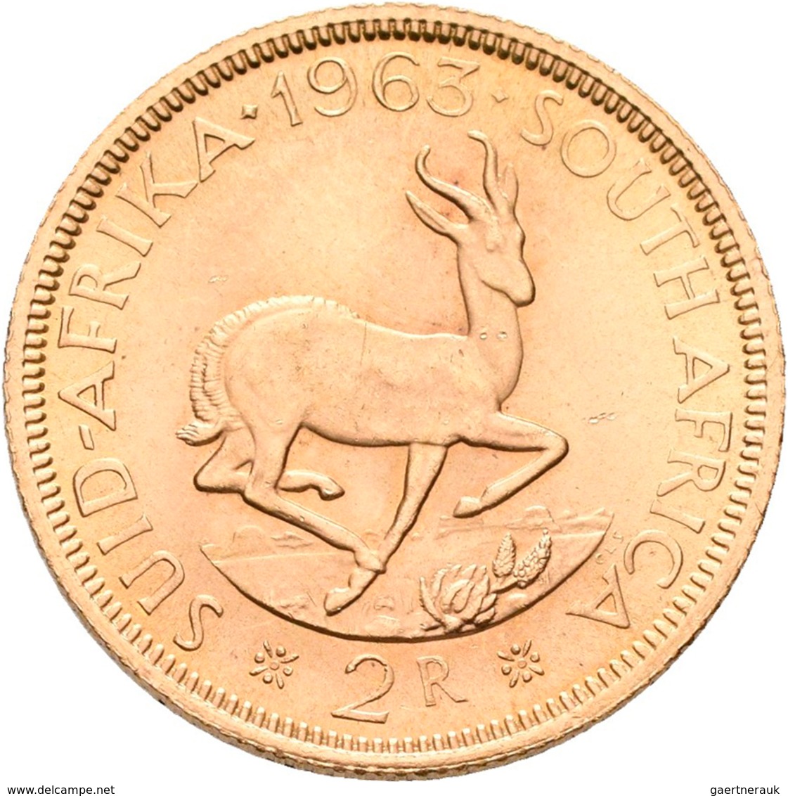 Südafrika - Anlagegold: 2 Rand 1963, KM# 64, Friedberg 11. 7,99 G, 917/1000 Gold. Kl. Kratzer, Fast - Sud Africa