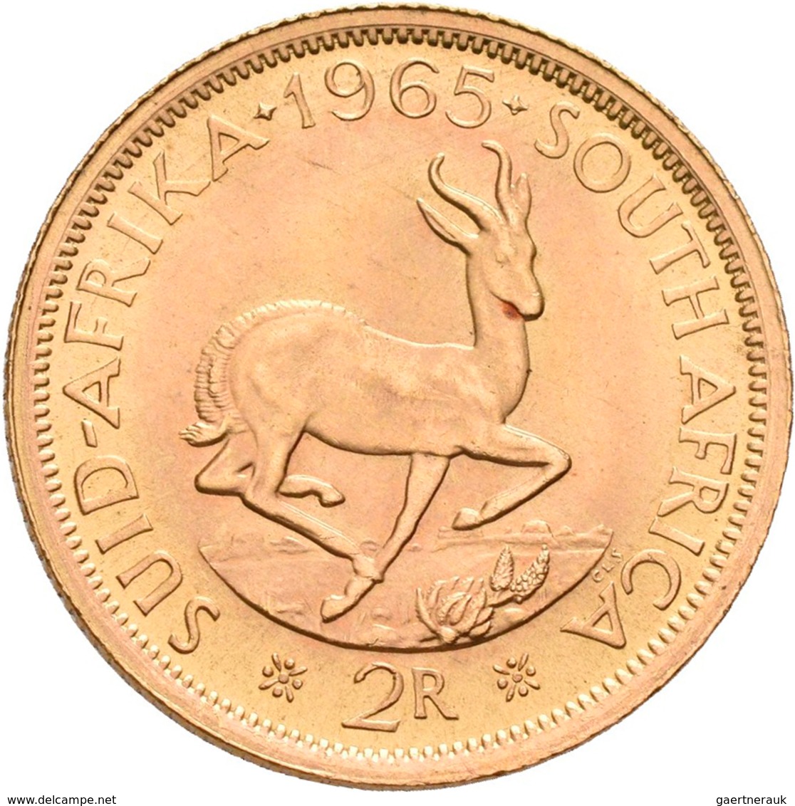 Südafrika - Anlagegold: 2 Rand 1965, KM# 64, Friedberg 11. 7,99 G, 917/1000 Gold, Vorzüglich. - Sud Africa