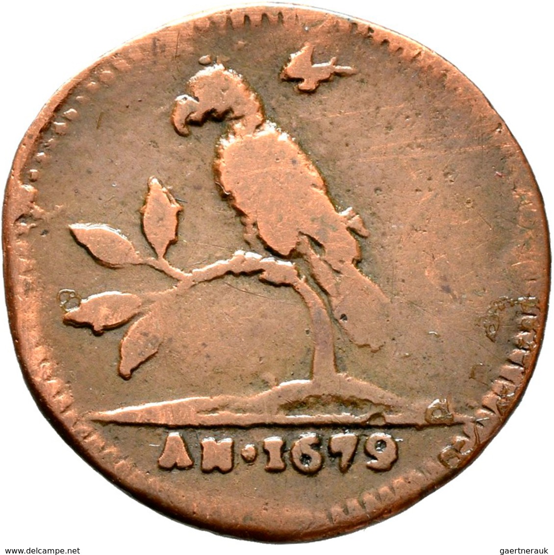 Surinam: Suriname / Dutch Guiana: Lot 3 Münzen. 2 Duit 1679 (Papagei Auf 2-Blätter-Zweig) Prägung Vo - Suriname 1975 - ...
