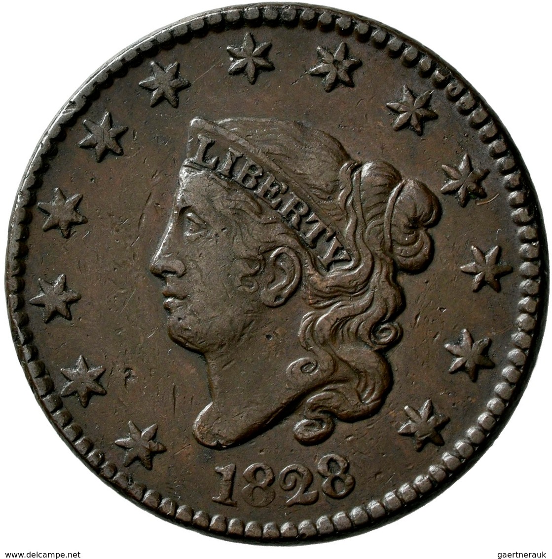 Vereinigte Staaten Von Amerika: 1828 1c USA Large Cent N-11 VF/XF. A Little Removable Verdigris In T - Sonstige & Ohne Zuordnung