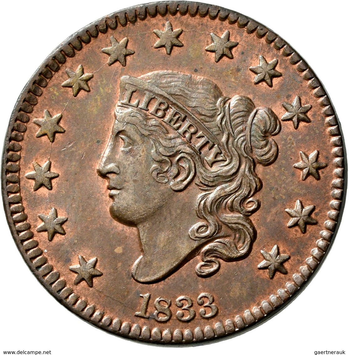 Vereinigte Staaten Von Amerika: 1833 Large Cent N-5 Brown Red Unc Purchased M&G Auctions August 1995 - Sonstige & Ohne Zuordnung