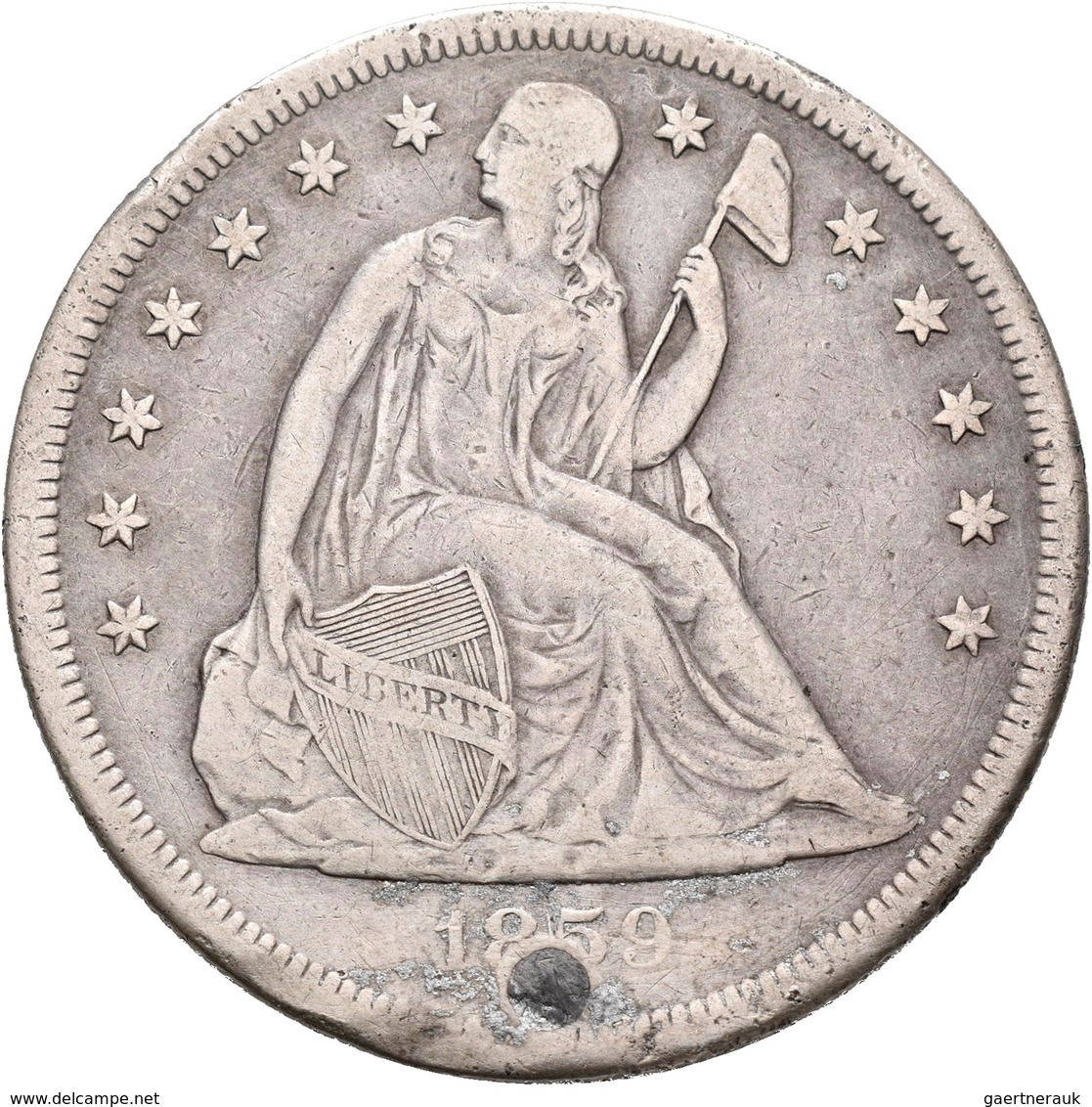 Vereinigte Staaten Von Amerika: Dollar 1859 O, New Orleans, KM# 71, 26,38 G, Gestopftes Loch, Randfe - Altri & Non Classificati