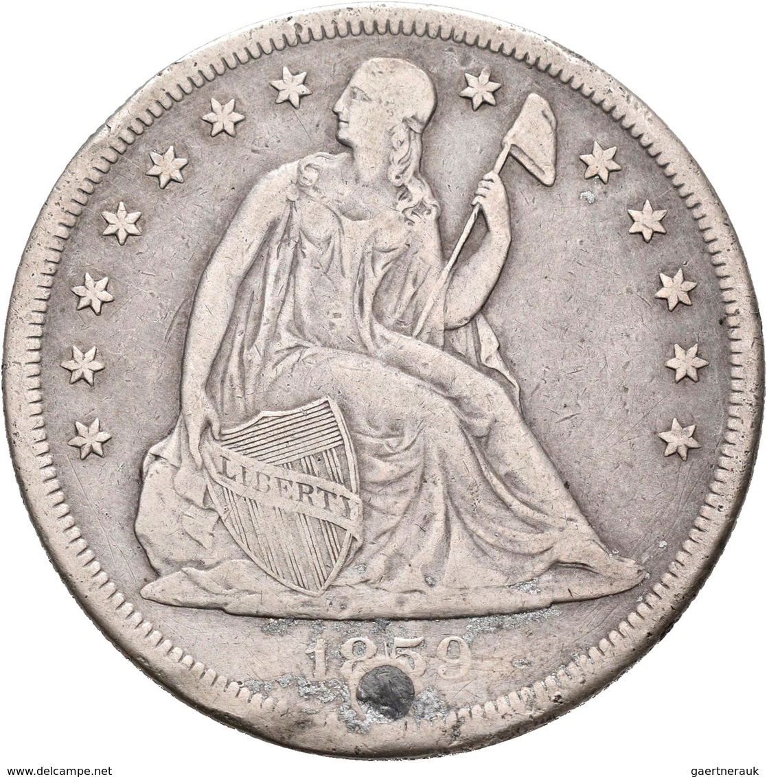 Vereinigte Staaten Von Amerika: Dollar 1859 O, New Orleans, KM# 71, 26,38 G, Gestopftes Loch, Randfe - Sonstige & Ohne Zuordnung