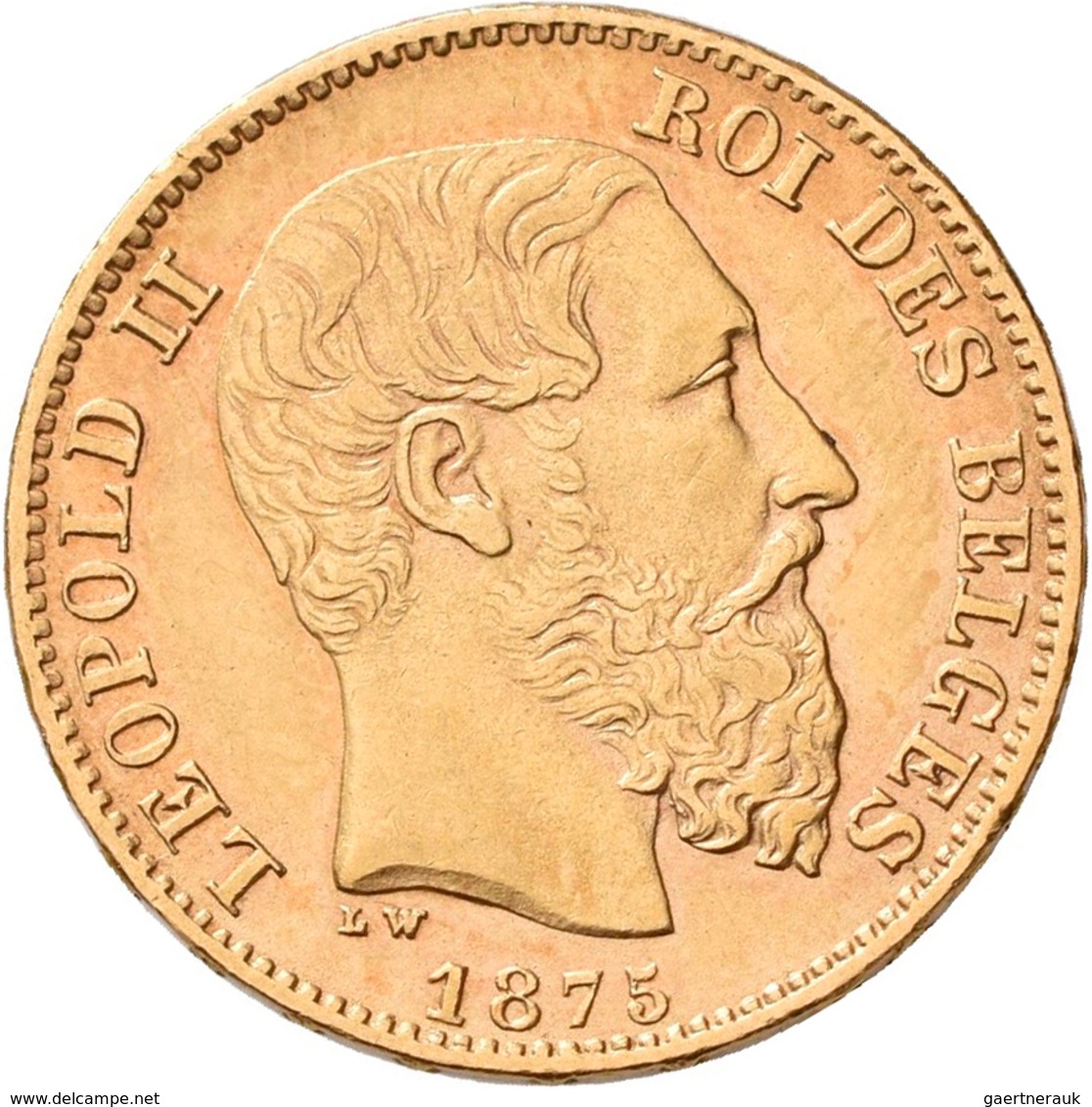 Belgien - Anlagegold: Leopold II. 1865-1909: 20 Francs 1875 LW (Pos. A), KM# 37, Friedberg 412, 6,43 - Otros & Sin Clasificación