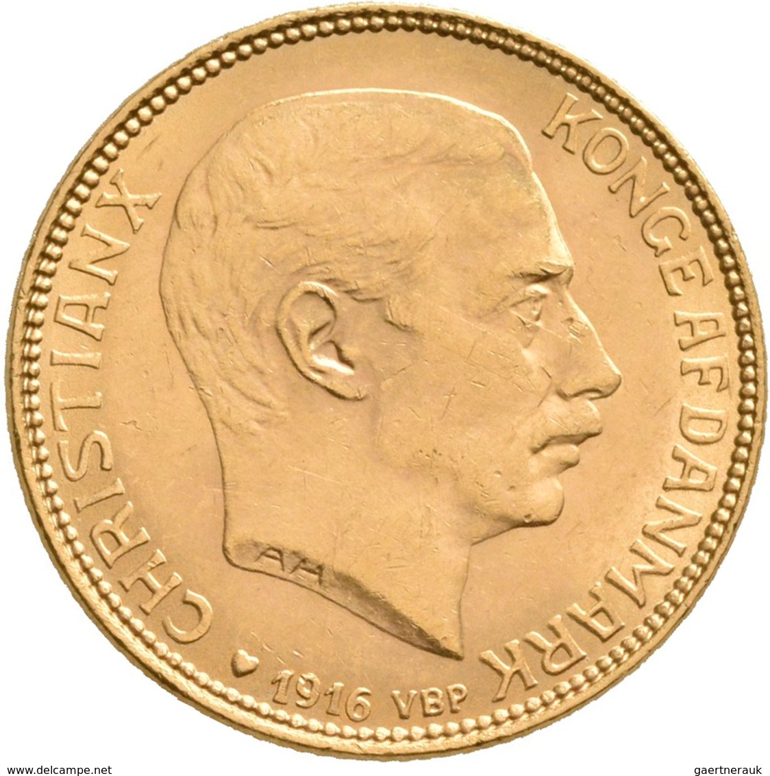 Dänemark - Anlagegold: Christian X. 1912-1947: 20 Kronen 1916, KM# 817.1, Friedberg 299. 8,95 G, 900 - Dinamarca