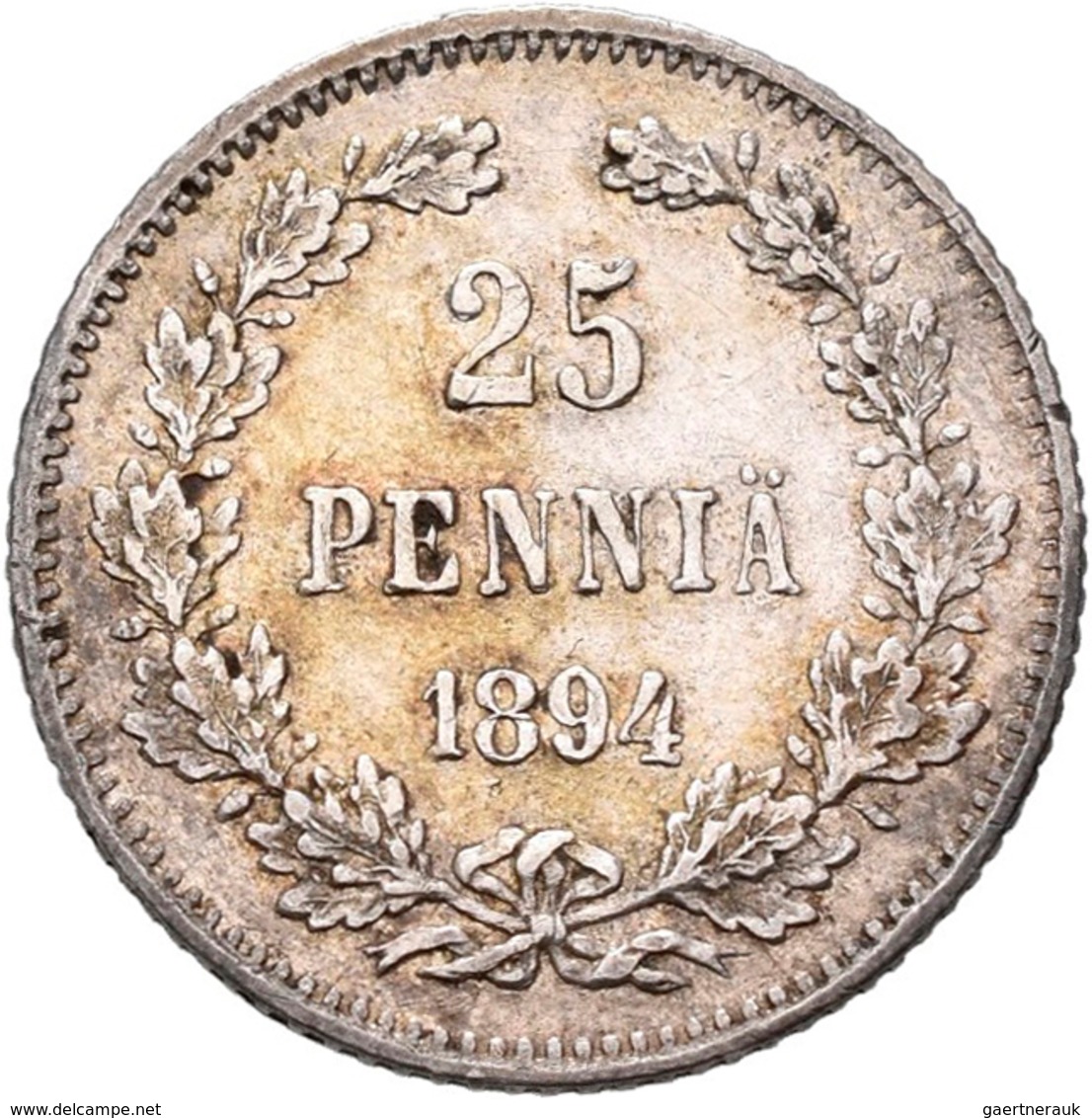 Finnland: Unter Russischen Herrschaft, Alexander III. 1881-1894: 25 Pennia 1894. KM# 6.2. Sehr Schön - Finnland