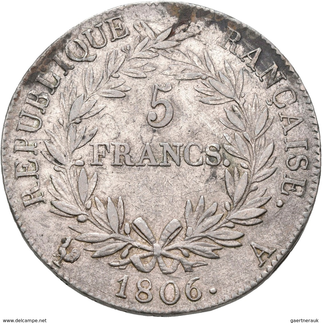 Frankreich: Napoleon I. 1804-1814: 5 Francs 1806 A, Paris. Gad. 581, KM 673.1, Kratzer, Sehr Schön-v - Altri & Non Classificati