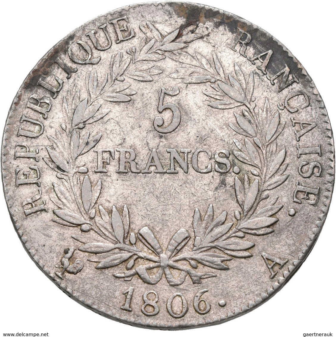 Frankreich: Napoleon I. 1804-1814: 5 Francs 1806 A, Paris. Gad. 581, KM 673.1, Kratzer, Sehr Schön-v - Sonstige & Ohne Zuordnung