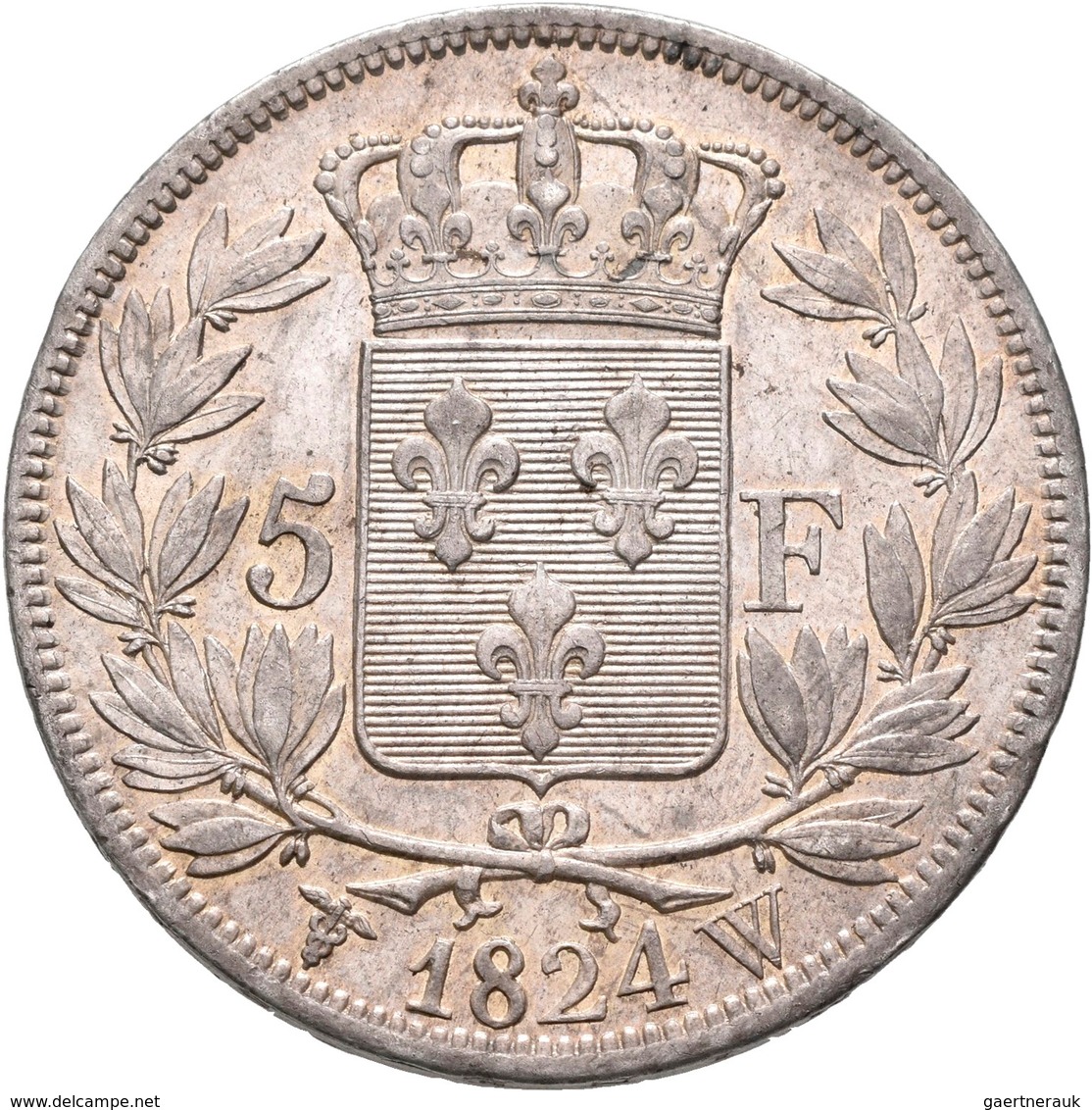 Frankreich: Louis XVIII. 1814,1815-1824: 5 Francs 1824 W, Lille, Gadoury 614, KM 711.13, Winz. Kratz - Otros & Sin Clasificación