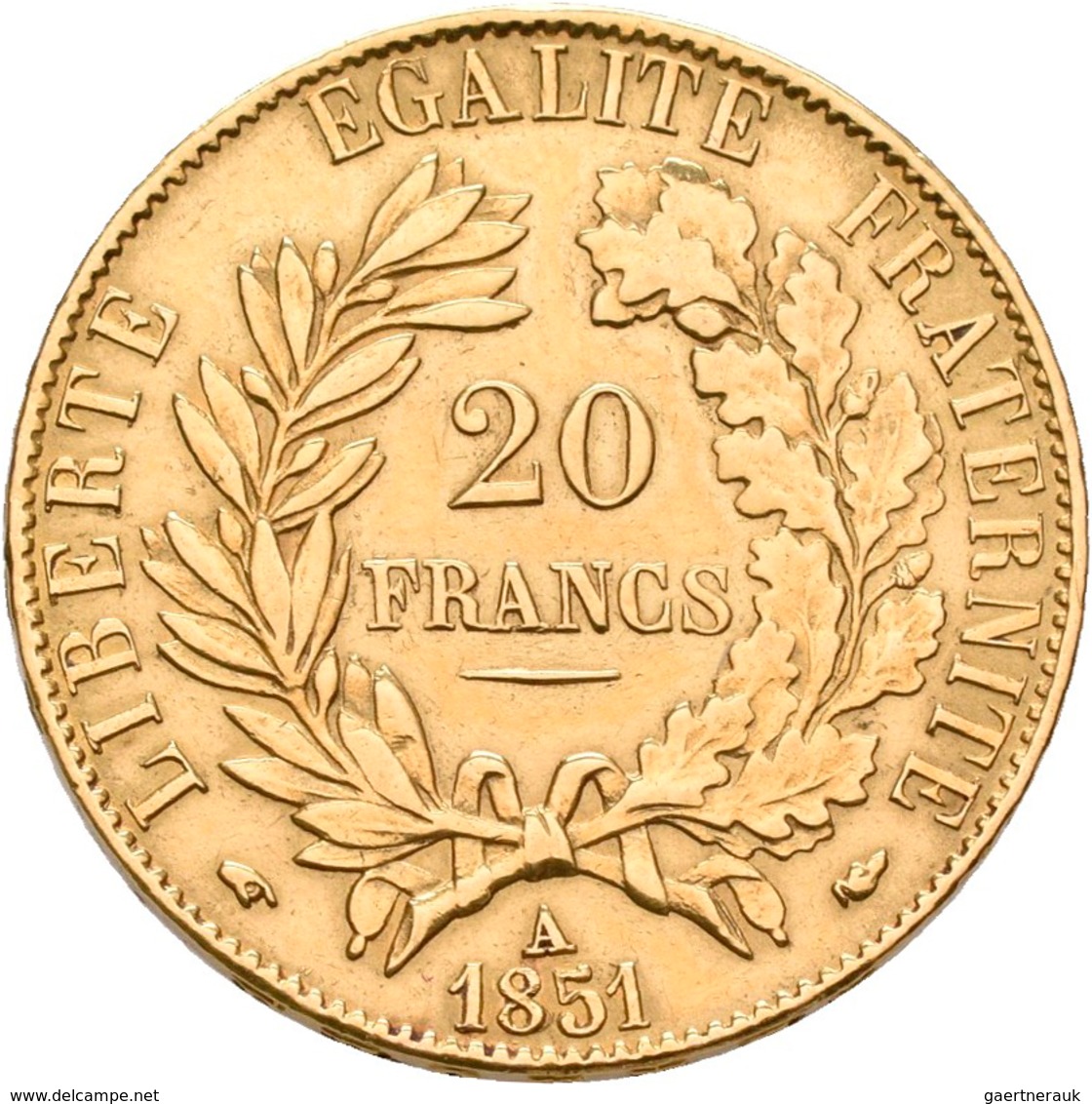 Frankreich - Anlagegold: 2. Republik 1848-1852: 20 Francs 1851 A, KM# 762, Friedberg 566. 6,42 G, 90 - Sonstige & Ohne Zuordnung