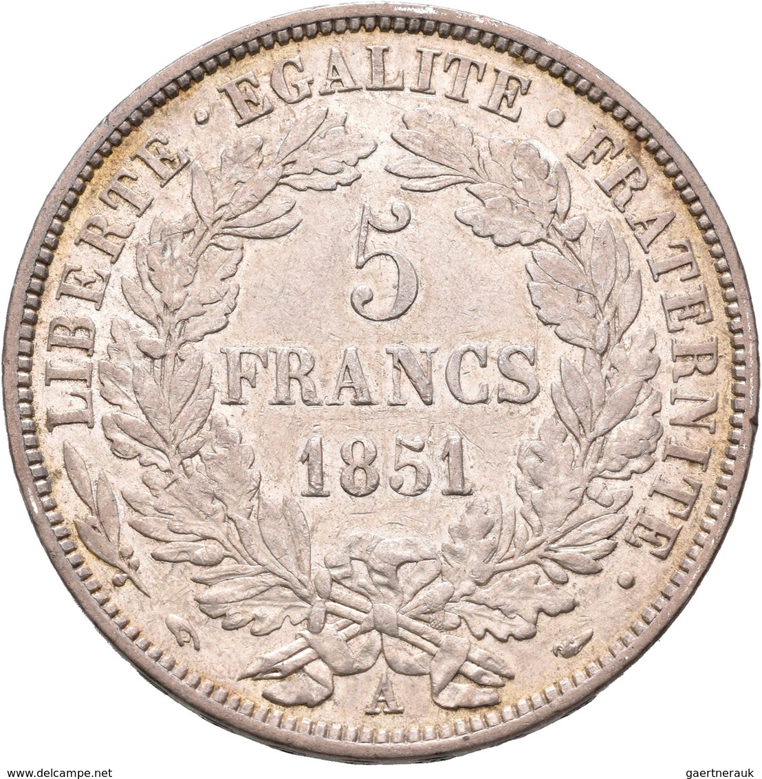 Frankreich: 2. Republik 1848-1852: 5 Francs 1851 A, Gadoury 719, 24,78 G, Kratzer, Sehr Schön-vorzüg - Otros & Sin Clasificación