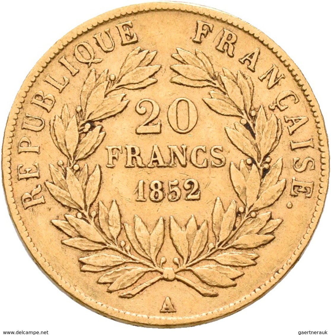 Frankreich - Anlagegold: 2. Republik 1848-1852: Louis-Napoleon Bonaparte, 20 Francs 1852 A, KM# 774, - Sonstige & Ohne Zuordnung