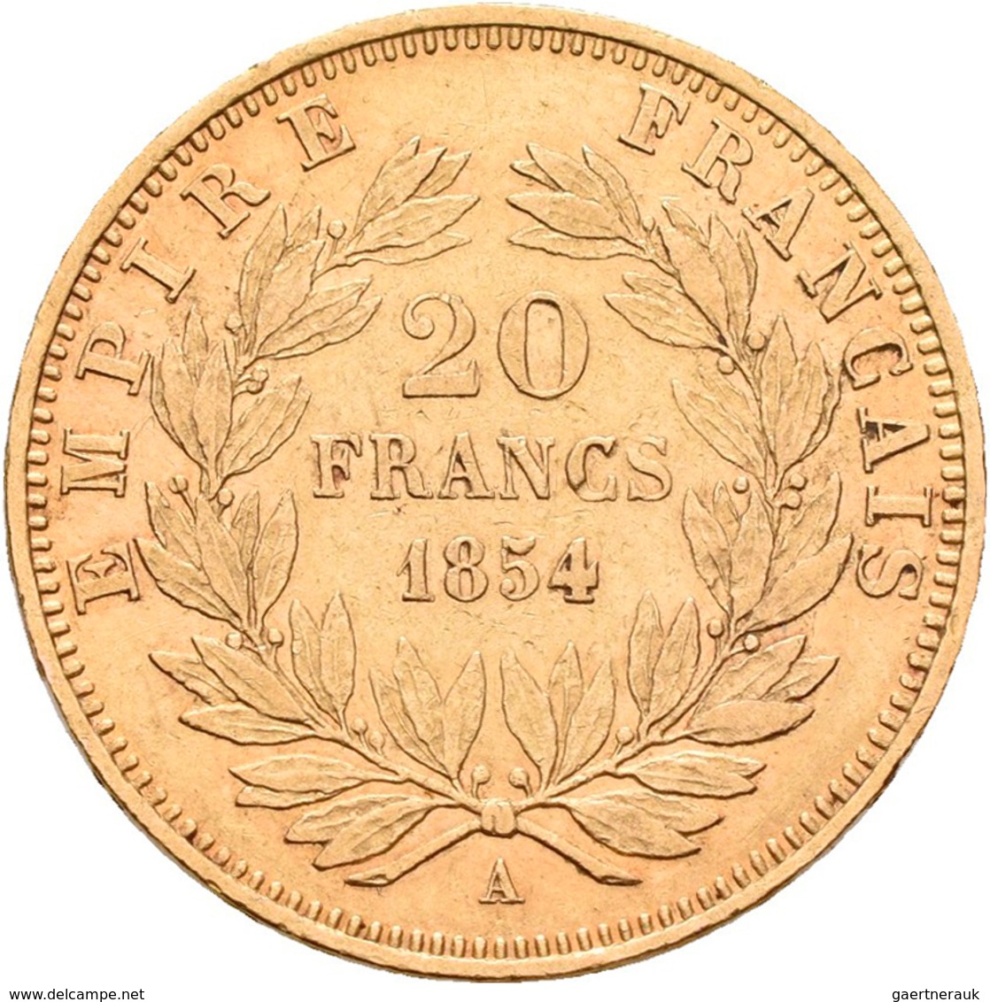 Frankreich - Anlagegold: Napoleon III. 1852-1870: 20 Francs 1854 A, KM# 781.1, Friedberg 573. 6,43 G - Otros & Sin Clasificación